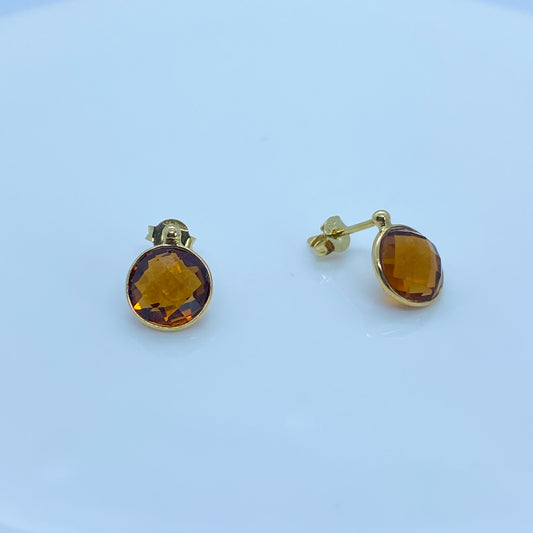 18ct Gold Faceted Imperial Topaz Stud Earrings - John Ross Jewellers