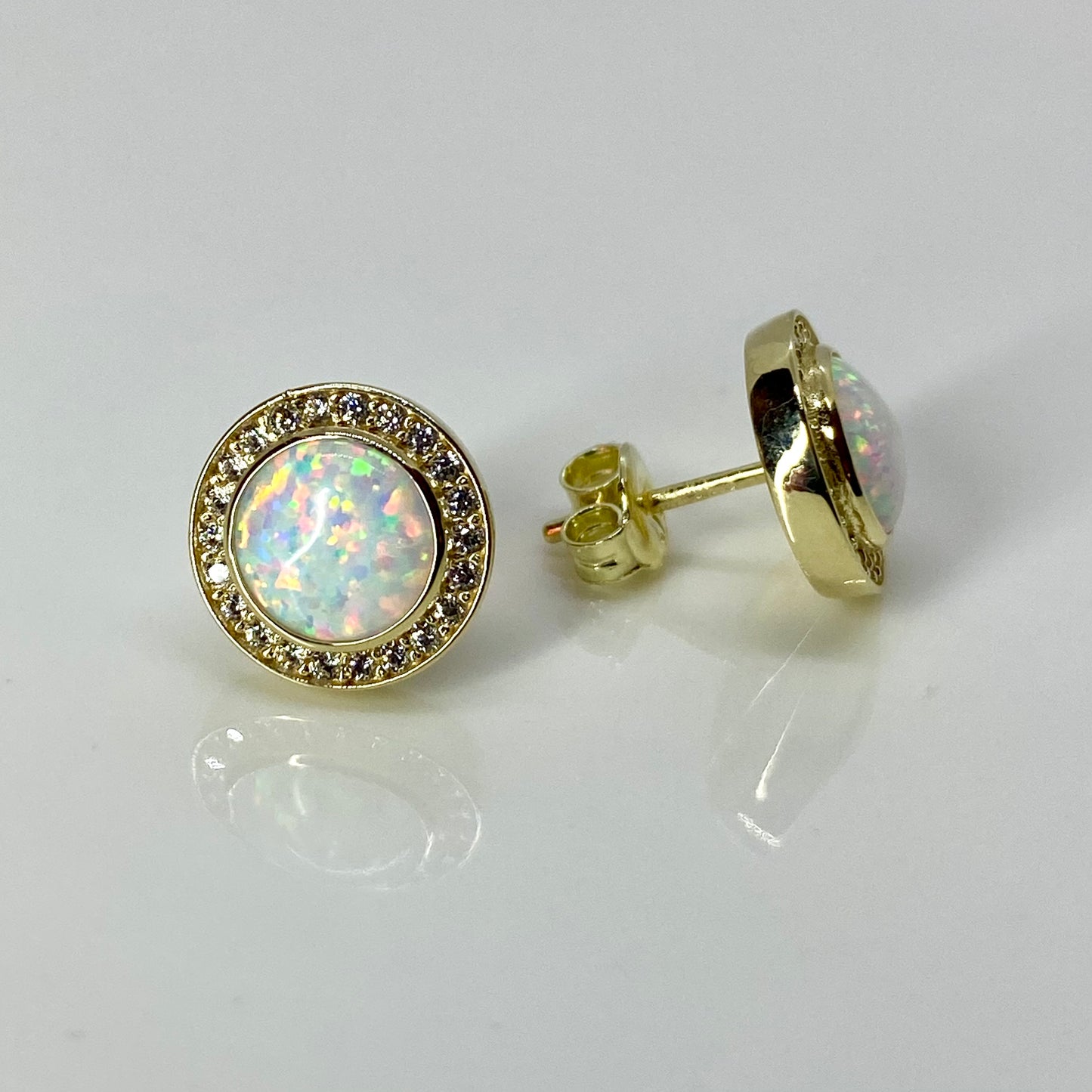 9ct Gold Round Opalique CZ Halo Stud Earrings - John Ross Jewellers