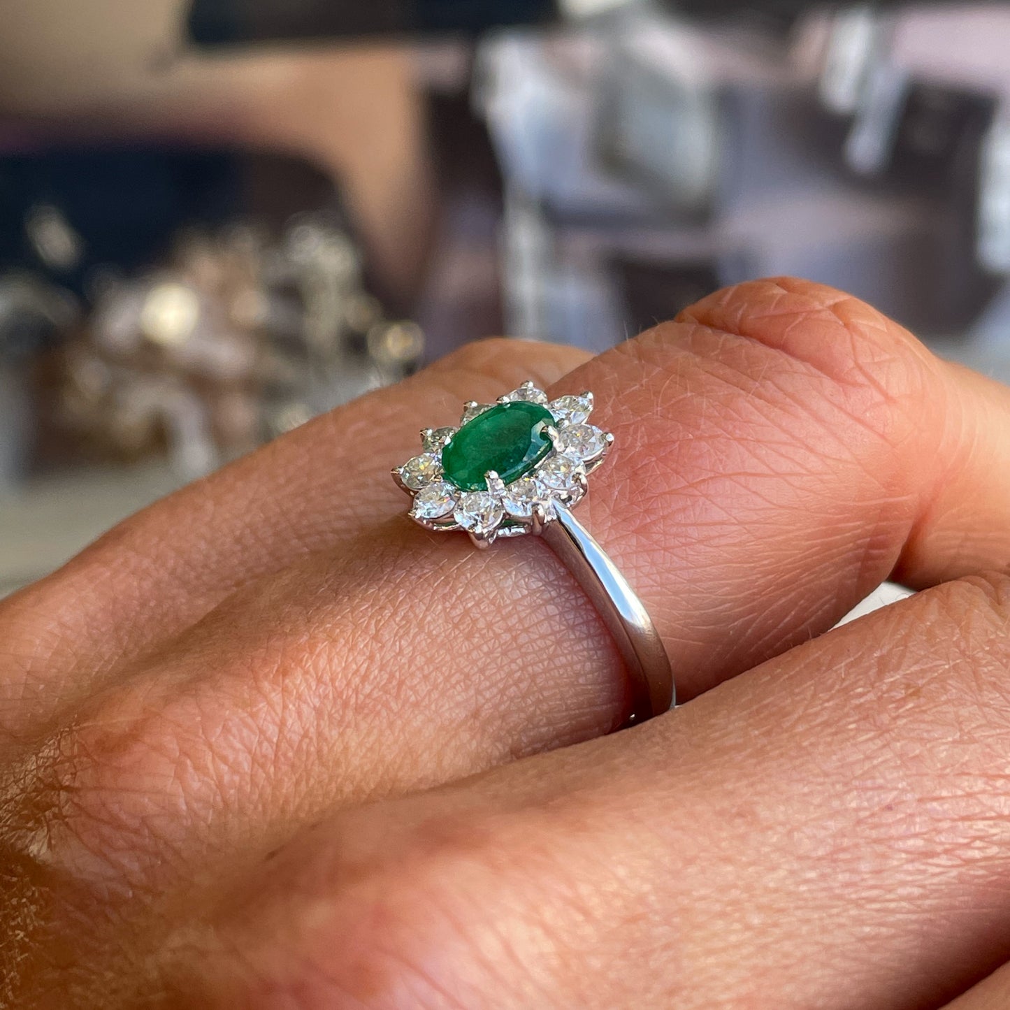 Platinum Emerald & Diamond Engagement Ring | 0.68ct + 0.90ct - John Ross Jewellers