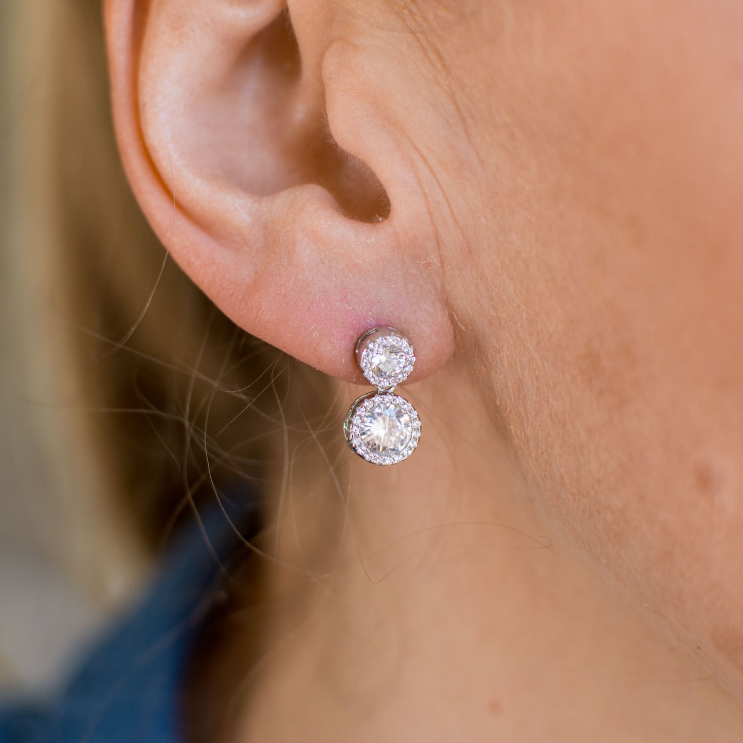 Silver CZ Double Halo Drop Earrings - John Ross Jewellers