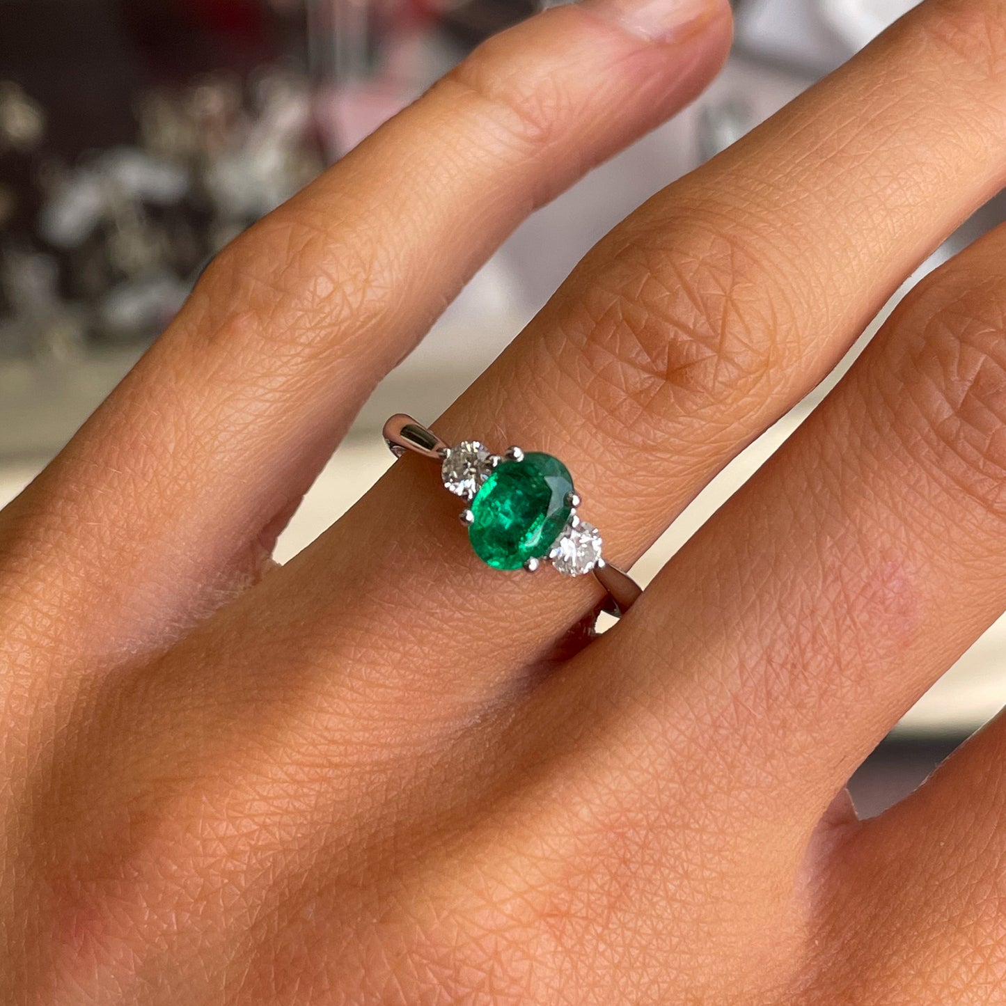 Platinum Emerald & Diamond Engagement Ring | 0.73ct + 0.24ct - John Ross Jewellers