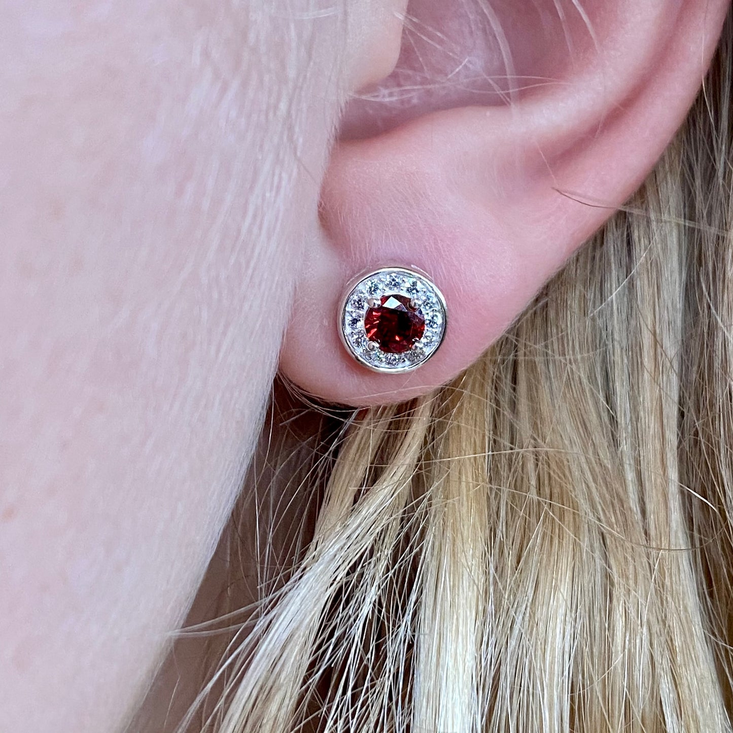 Silver Created Garnet & CZ Round Cluster Earrings - John Ross Jewellers
