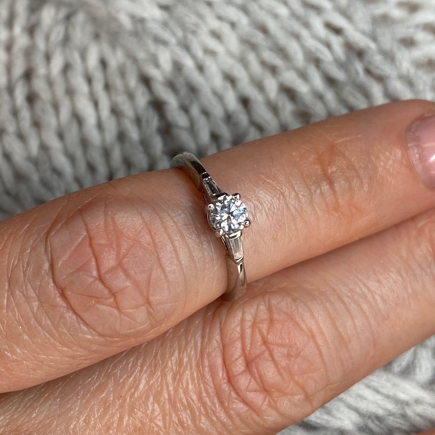 Platinum Diamond Solitaire Engagement Ring with Baguette Shoulders 0.36ct - John Ross Jewellers