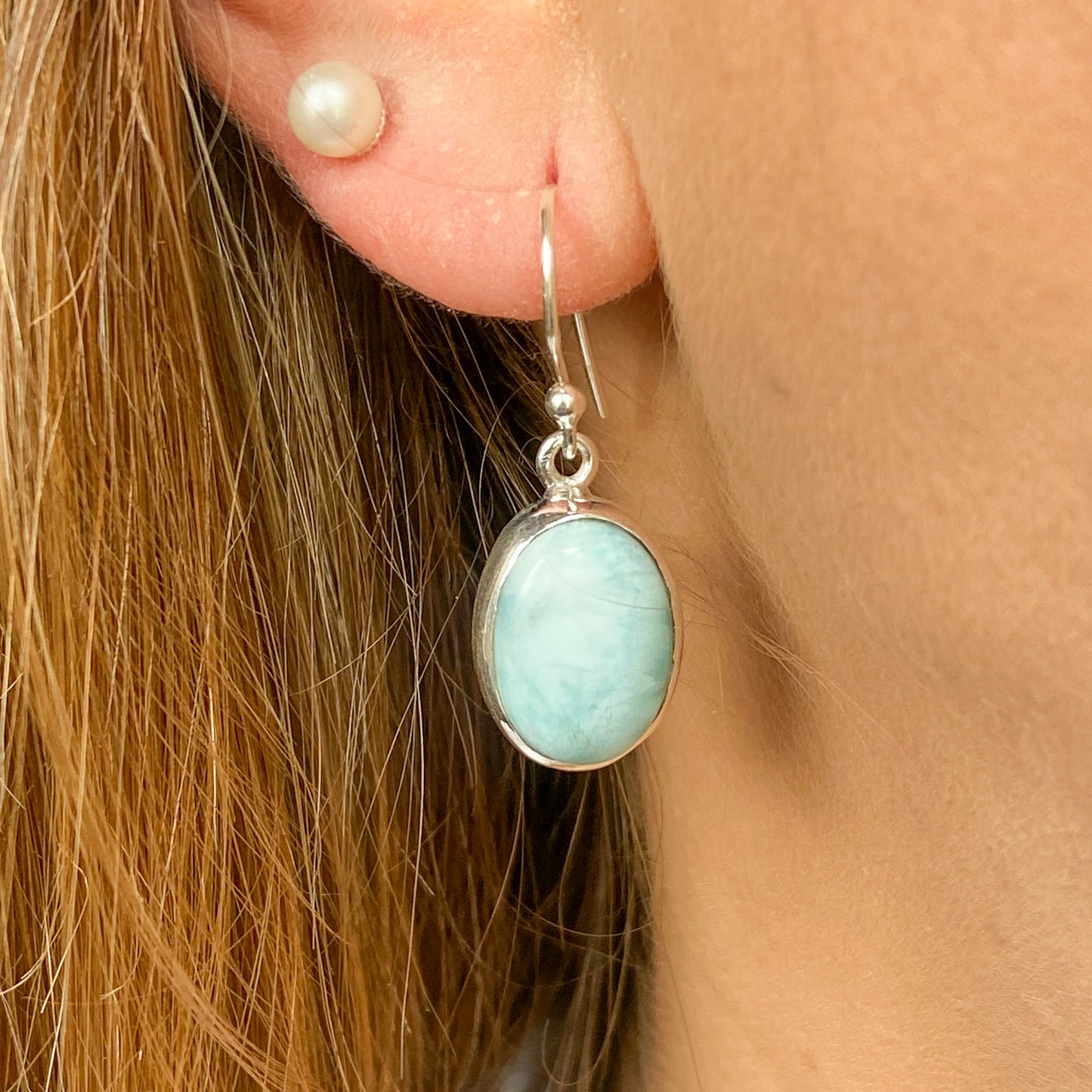 Silver Oval Larimar Drop Earrings - John Ross Jewellers