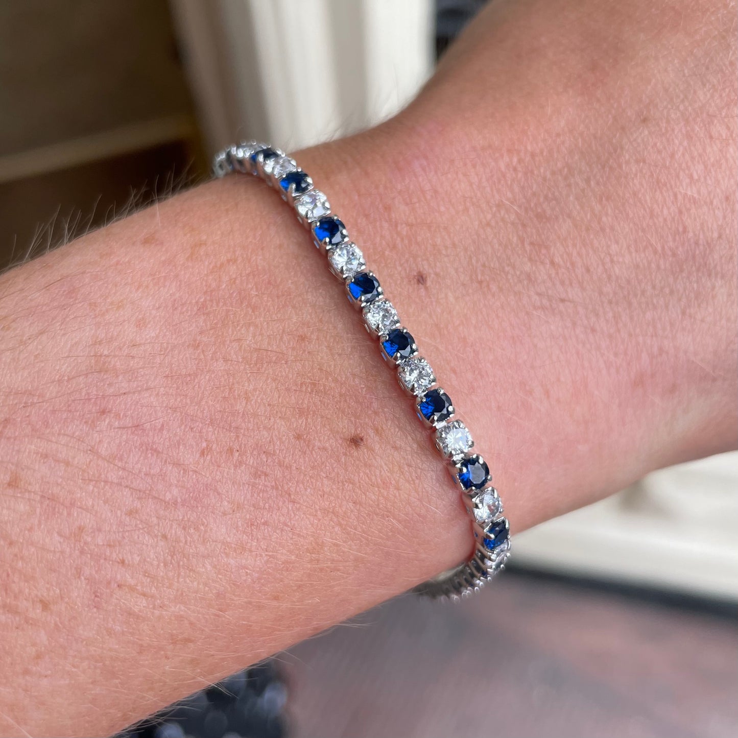 Silver Created Sapphire & CZ Tennis Bracelet - John Ross Jewellers