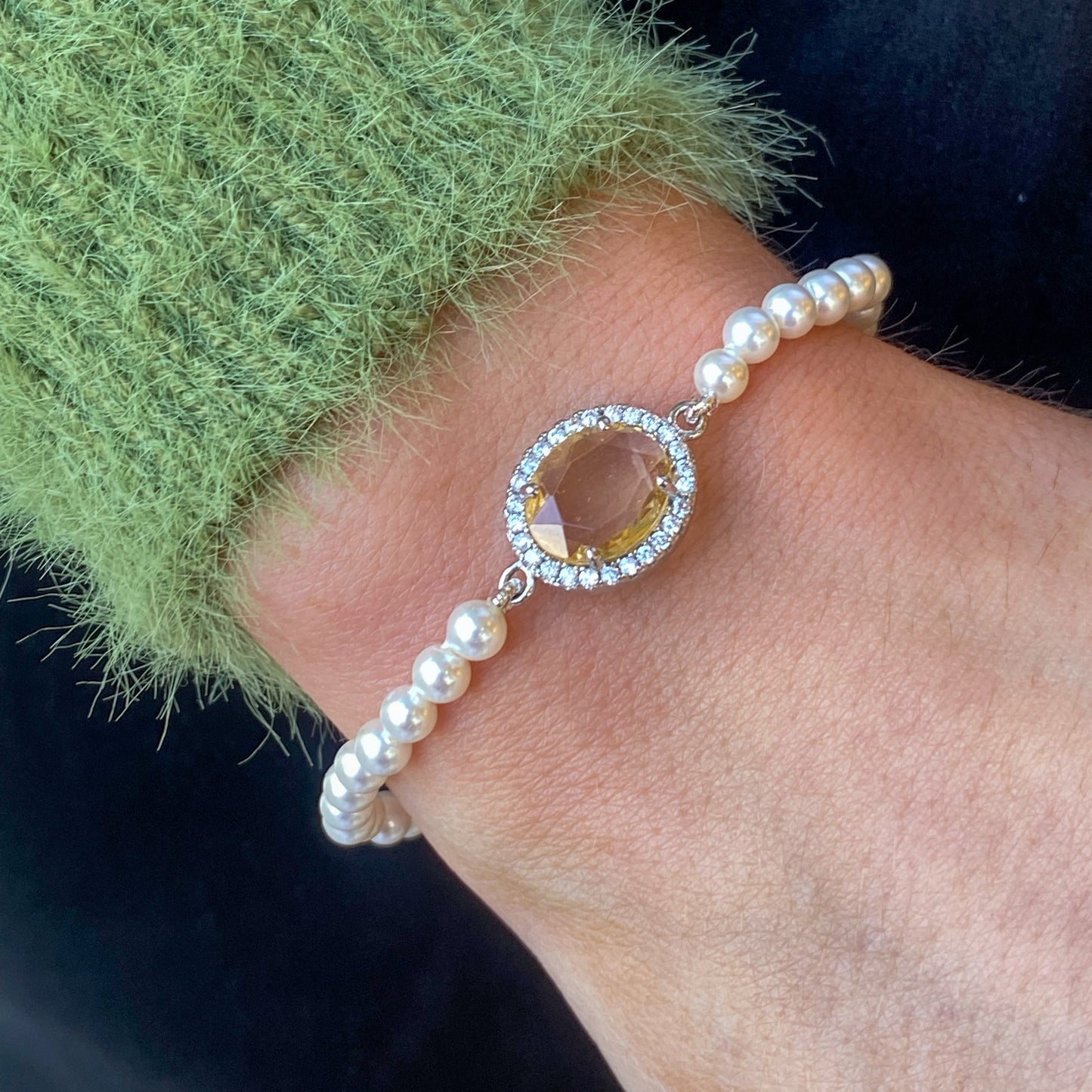 Lemon Quartz & CZ Stretch Bracelet - John Ross Jewellers