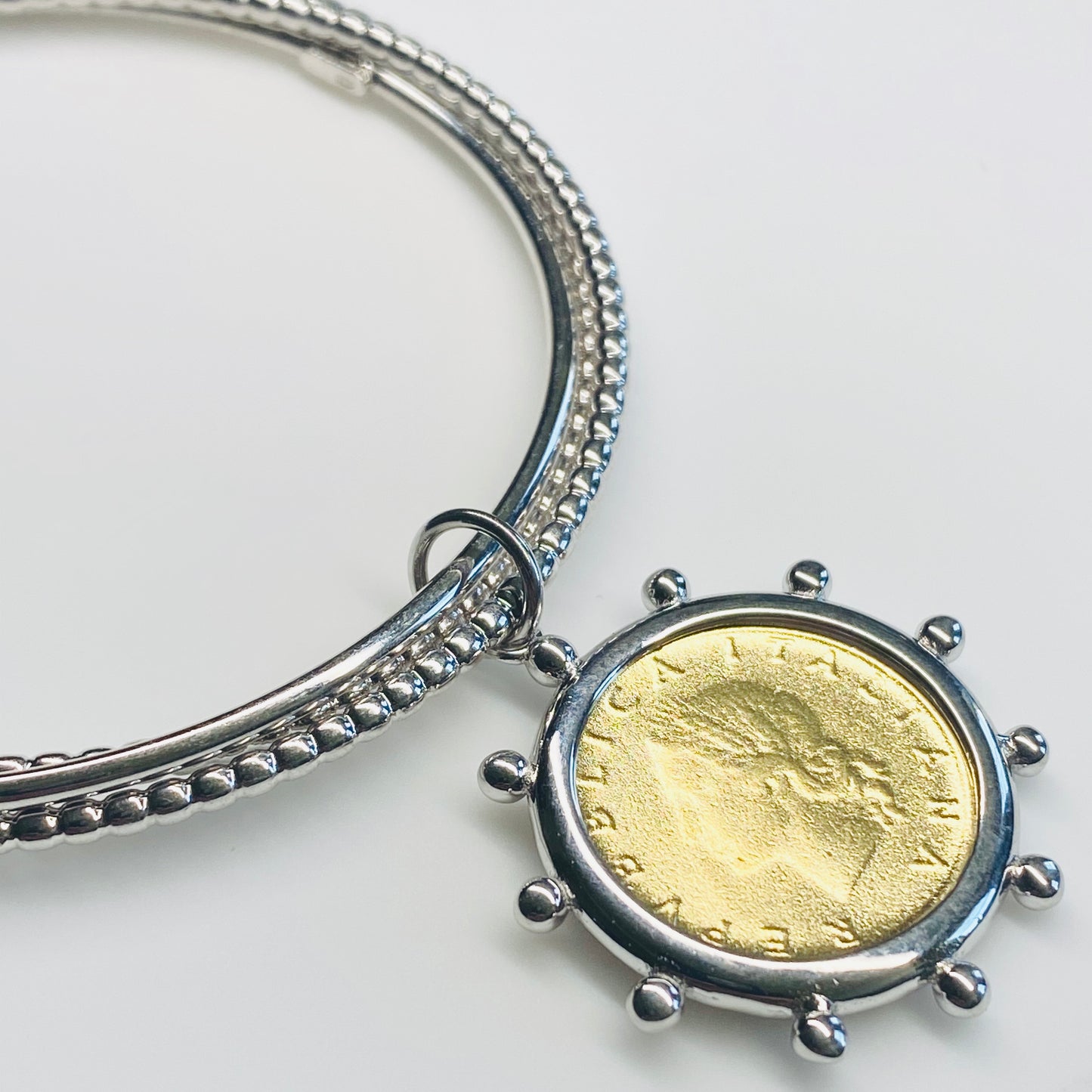 Sunshine Kinetic Bangle with Medallion - Silver - John Ross Jewellers