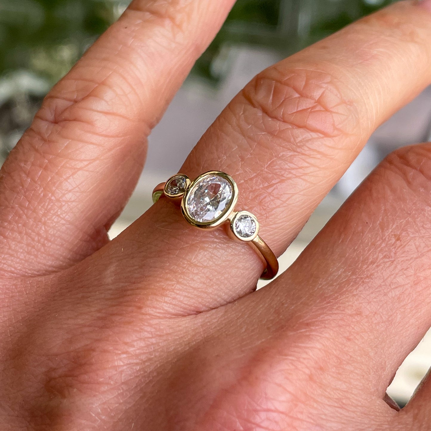 9ct Gold Oval Trilogy CZ Ring - John Ross Jewellers