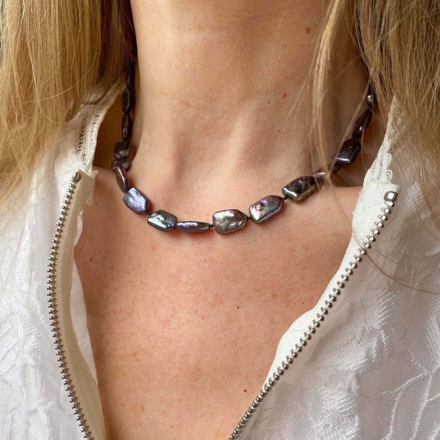Silver Baroque Anthracite Freshwater Pearl Necklace - John Ross Jewellers