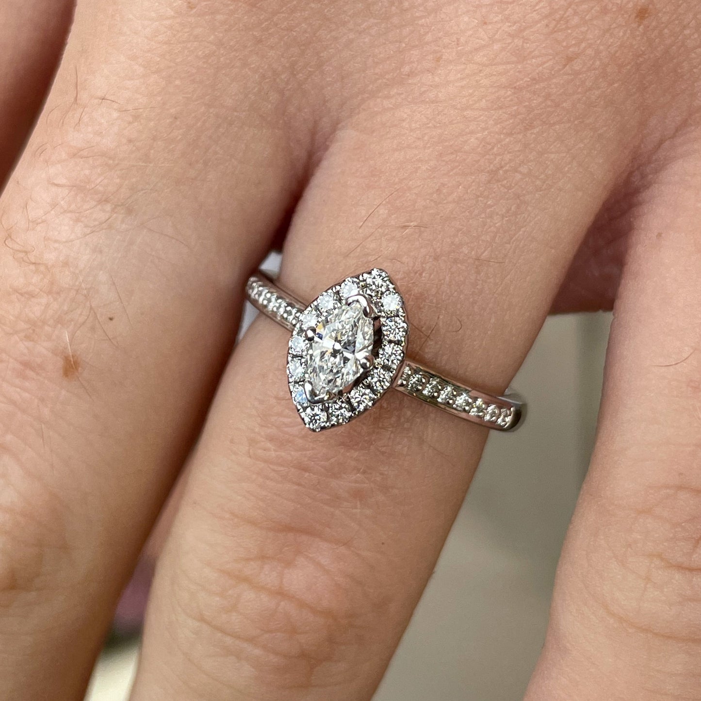 Platinum Marquise Diamond Halo Engagement Ring | 0.46ct - John Ross Jewellers