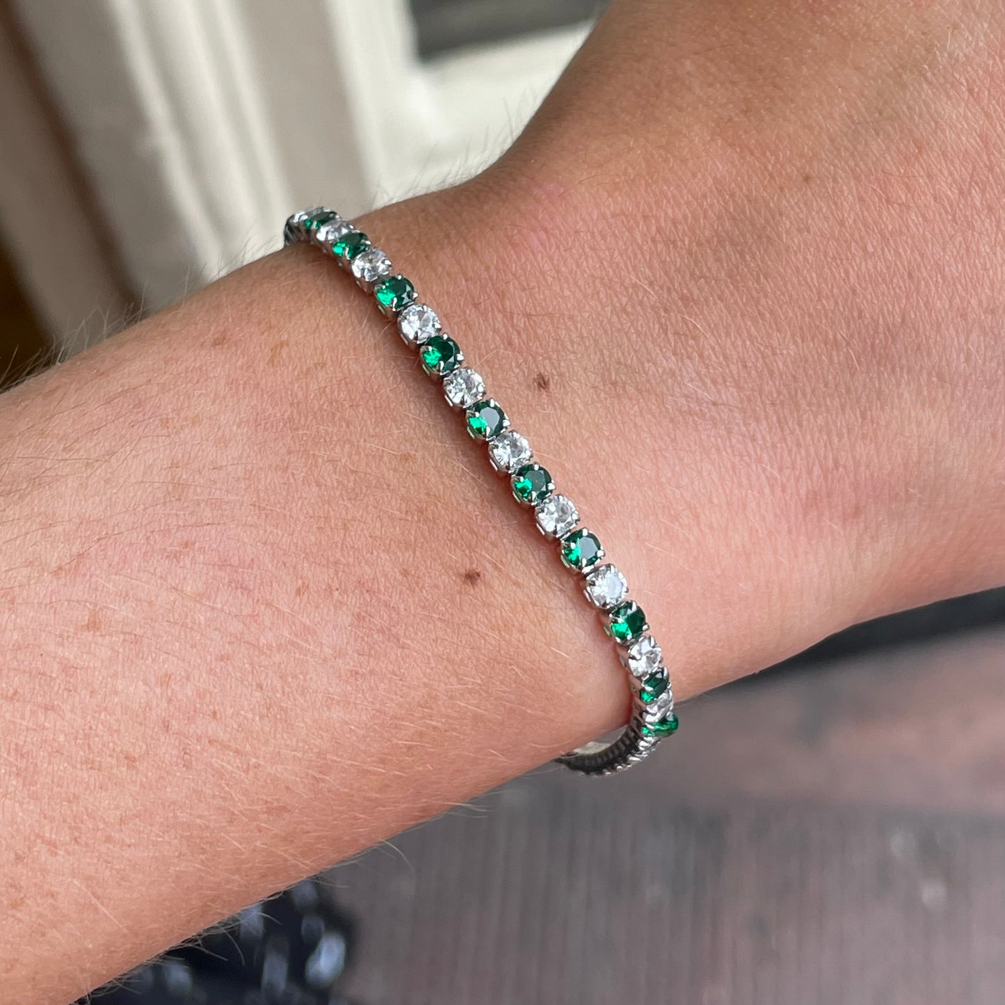 Silver Created Emerald & CZ Tennis Bracelet - John Ross Jewellers