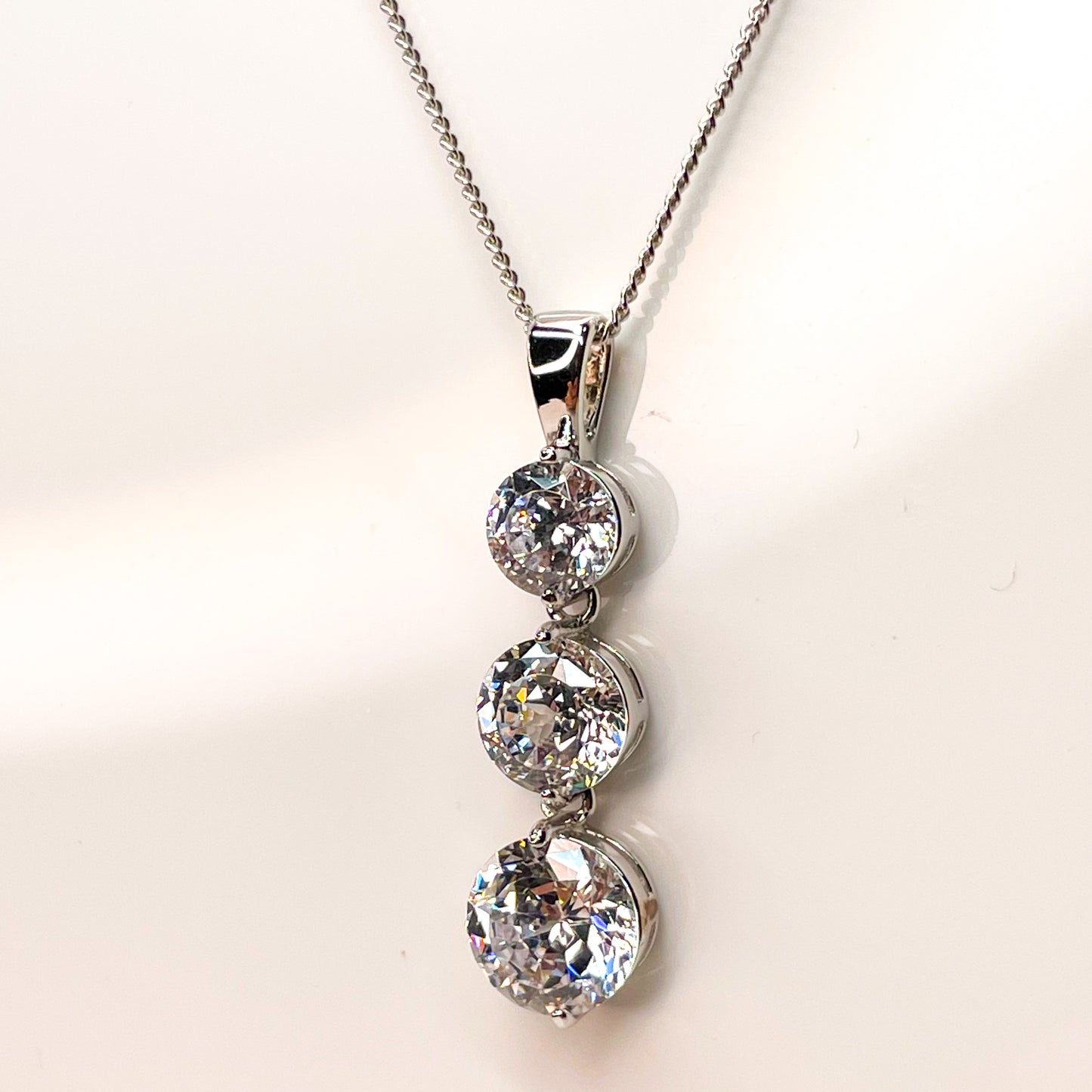 Silver CZ Trilogy Necklace - John Ross Jewellers