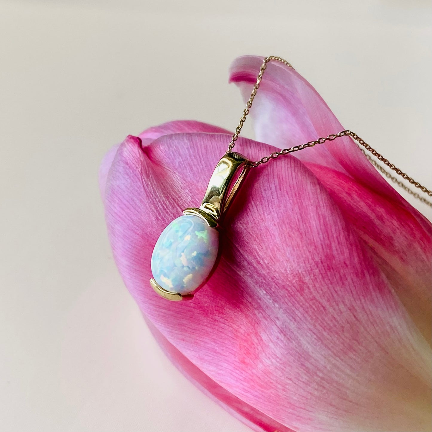 9ct Gold Oval Opalique Pendant Necklace - John Ross Jewellers