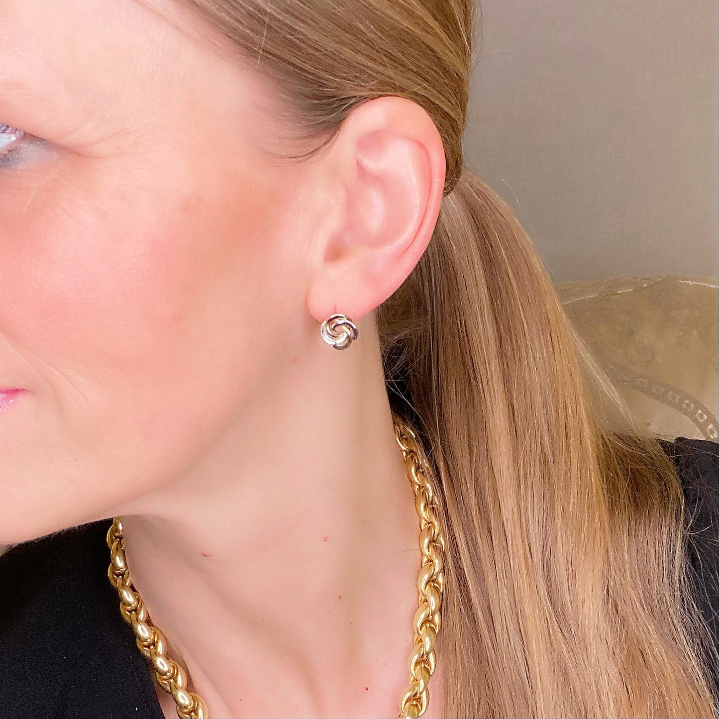 9ct Gold Knot Earrings - Two Tone - John Ross Jewellers