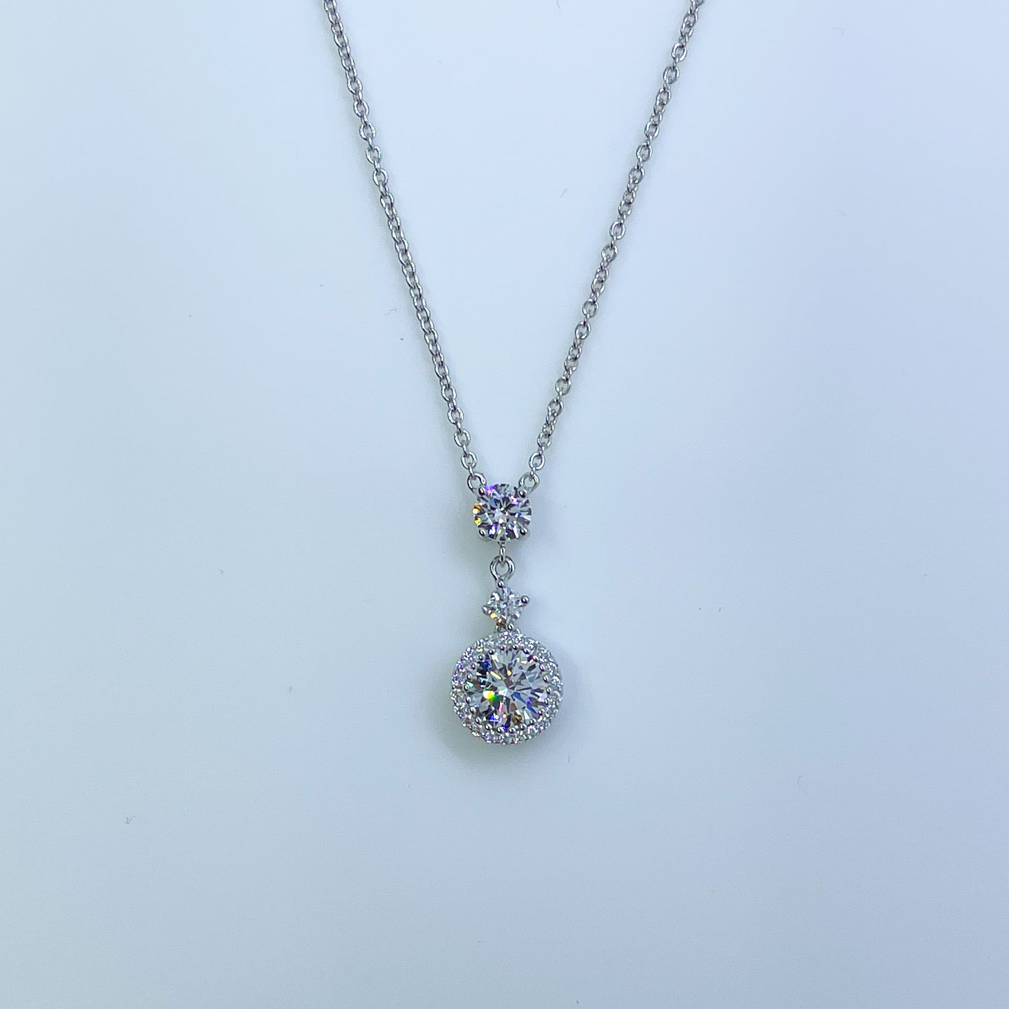 Silver Drop CZ Halo Necklace - John Ross Jewellers