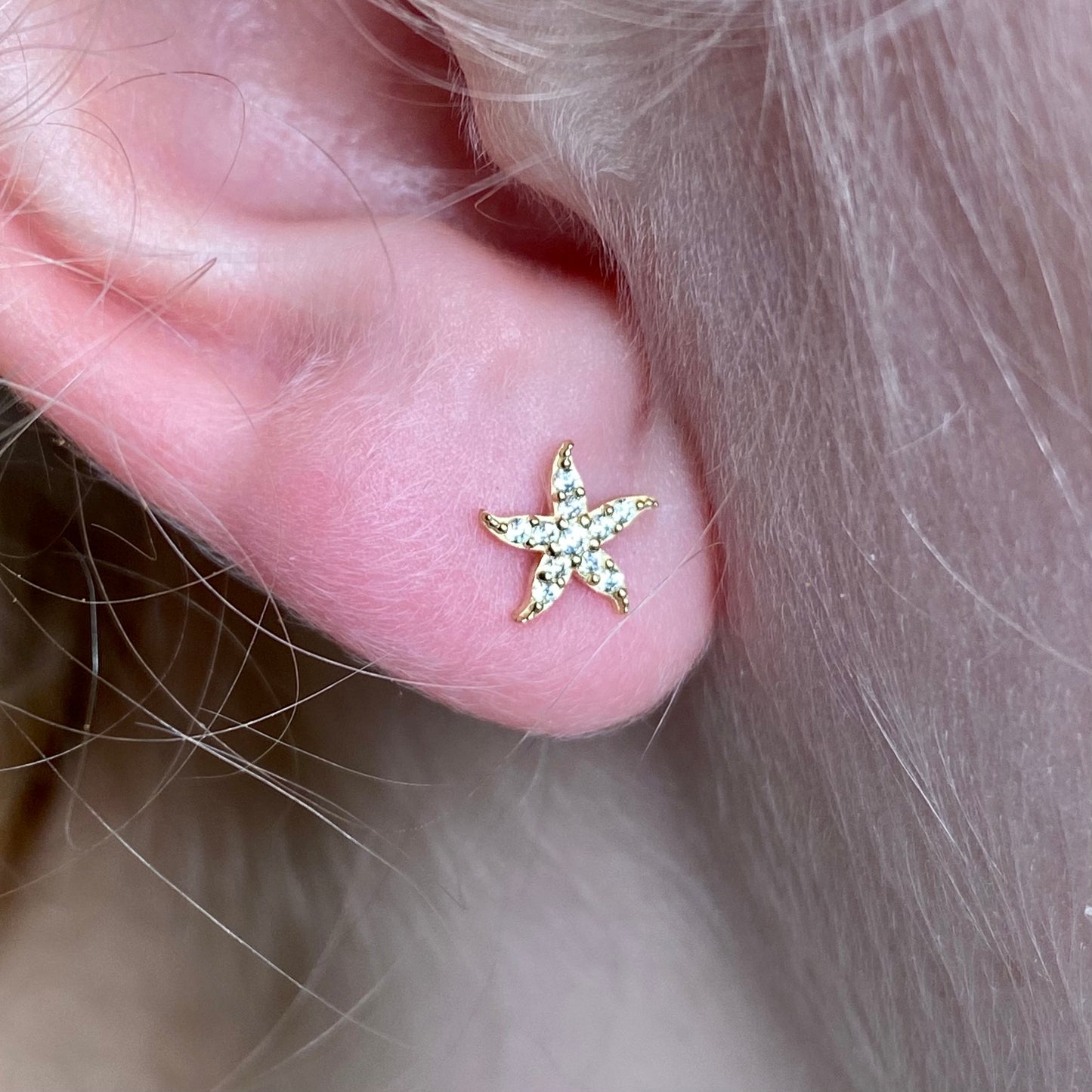 9ct Gold CZ Starfish Stud Earrings - John Ross Jewellers