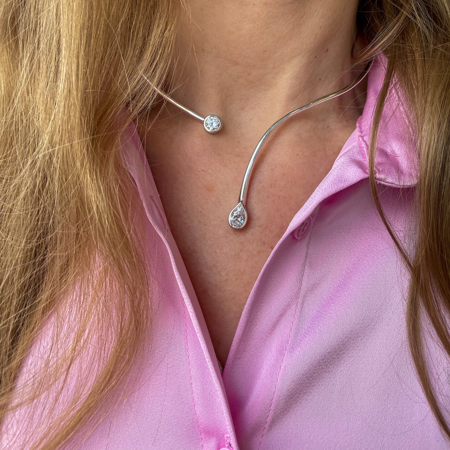 Silver CZ Torque Necklace - John Ross Jewellers