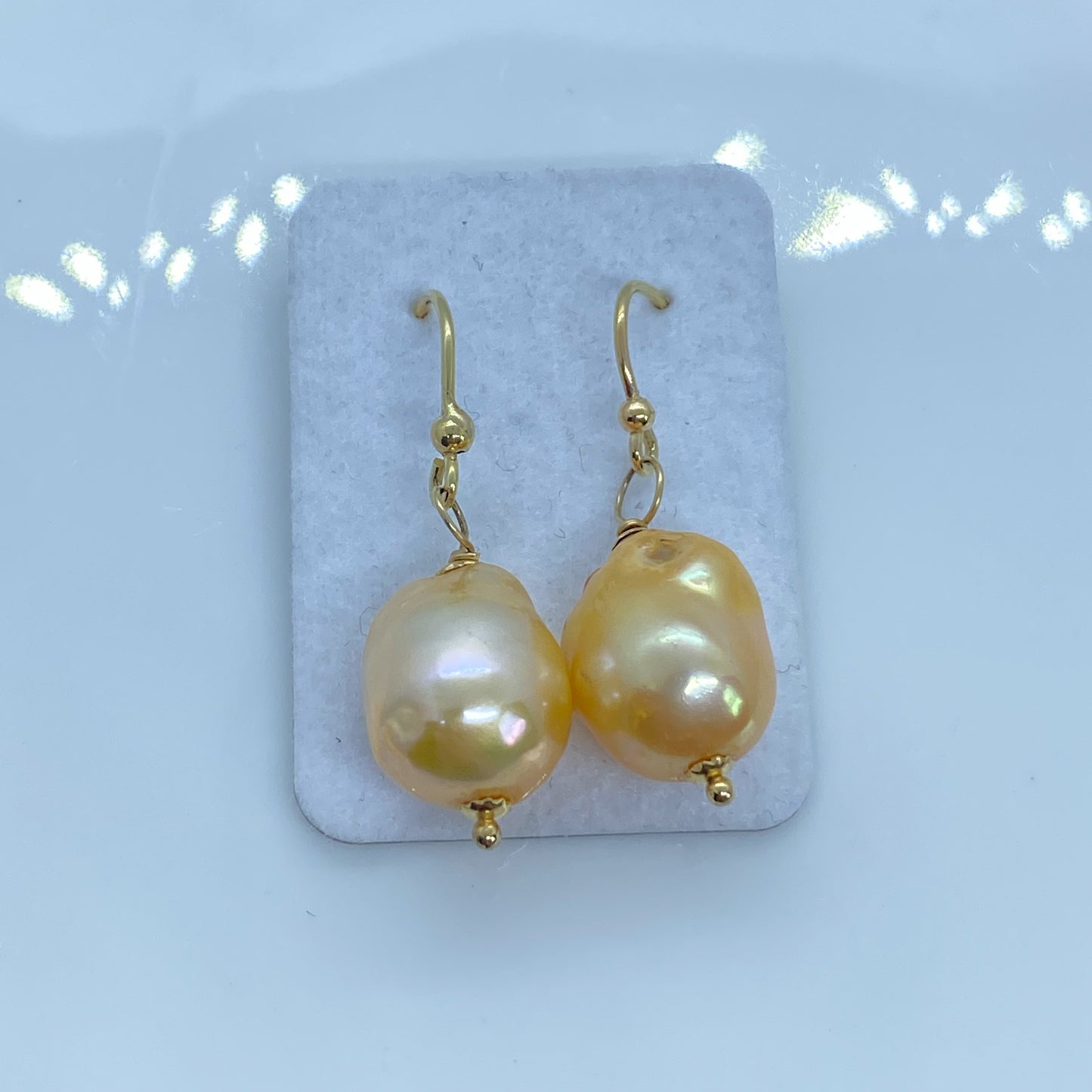18ct Gold Golden Baroque Pearl Hook Drop Earrings - John Ross Jewellers