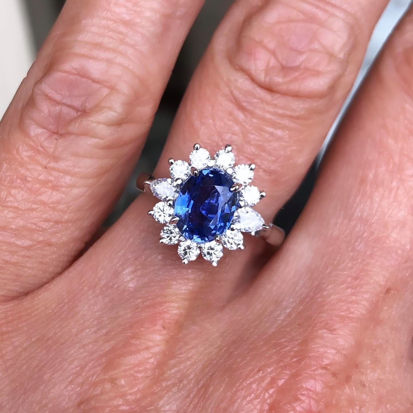 18ct White Gold Sapphire & Diamond Cluster Ring - John Ross Jewellers