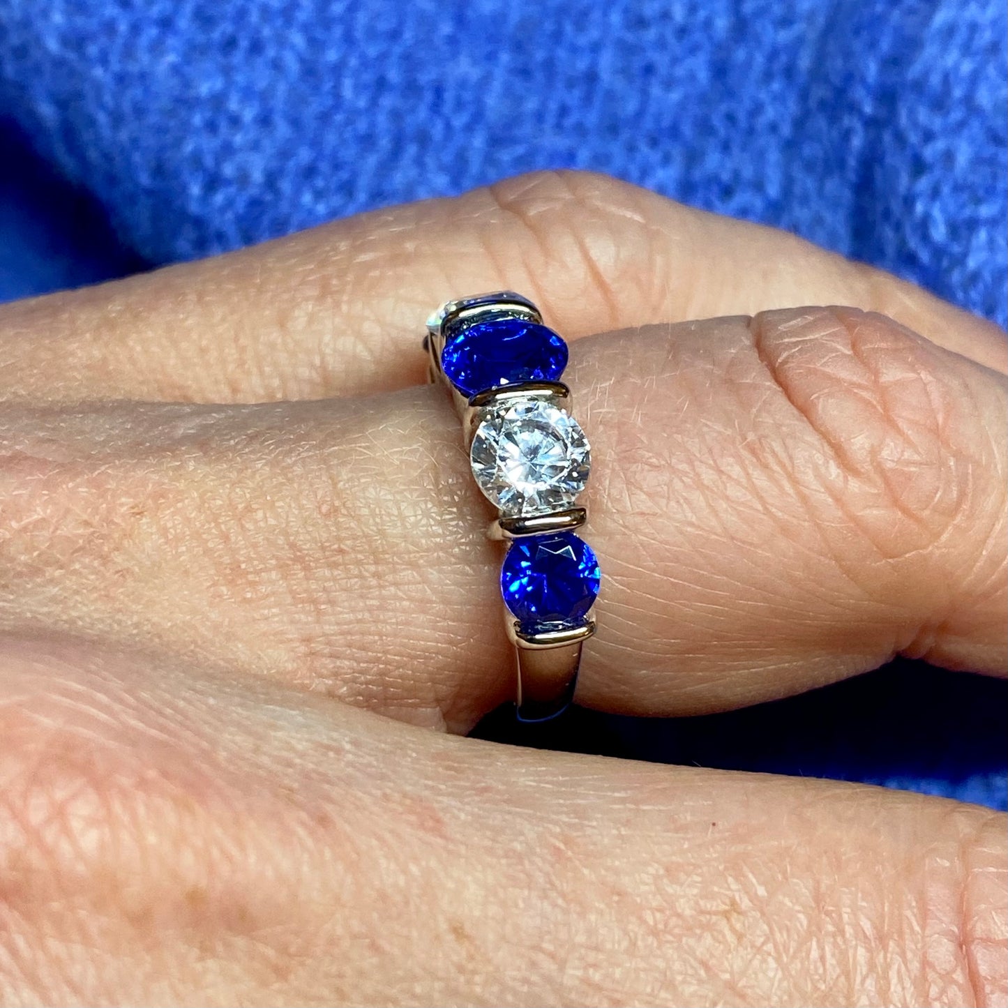 Silver Created Sapphire CZ Band Ring - John Ross Jewellers