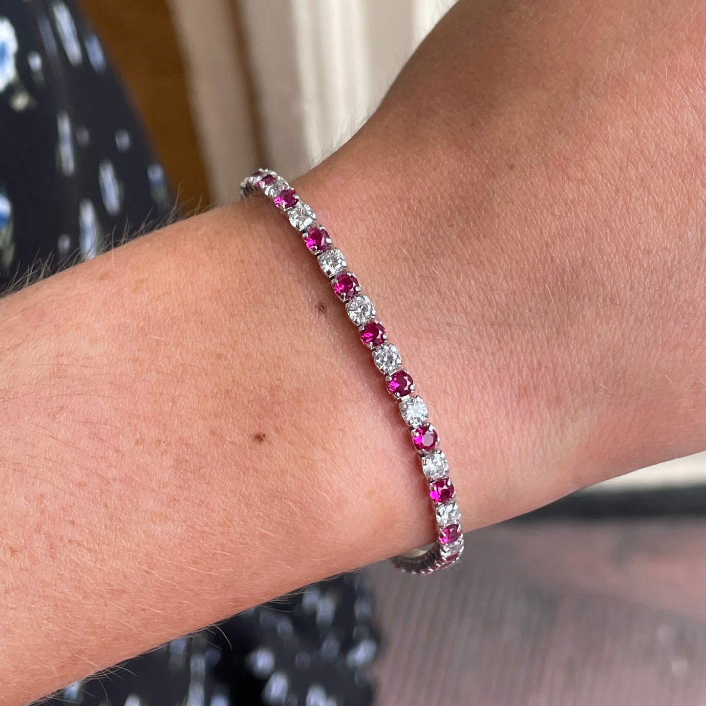 Silver Created Ruby & CZ Tennis Bracelet - John Ross Jewellers