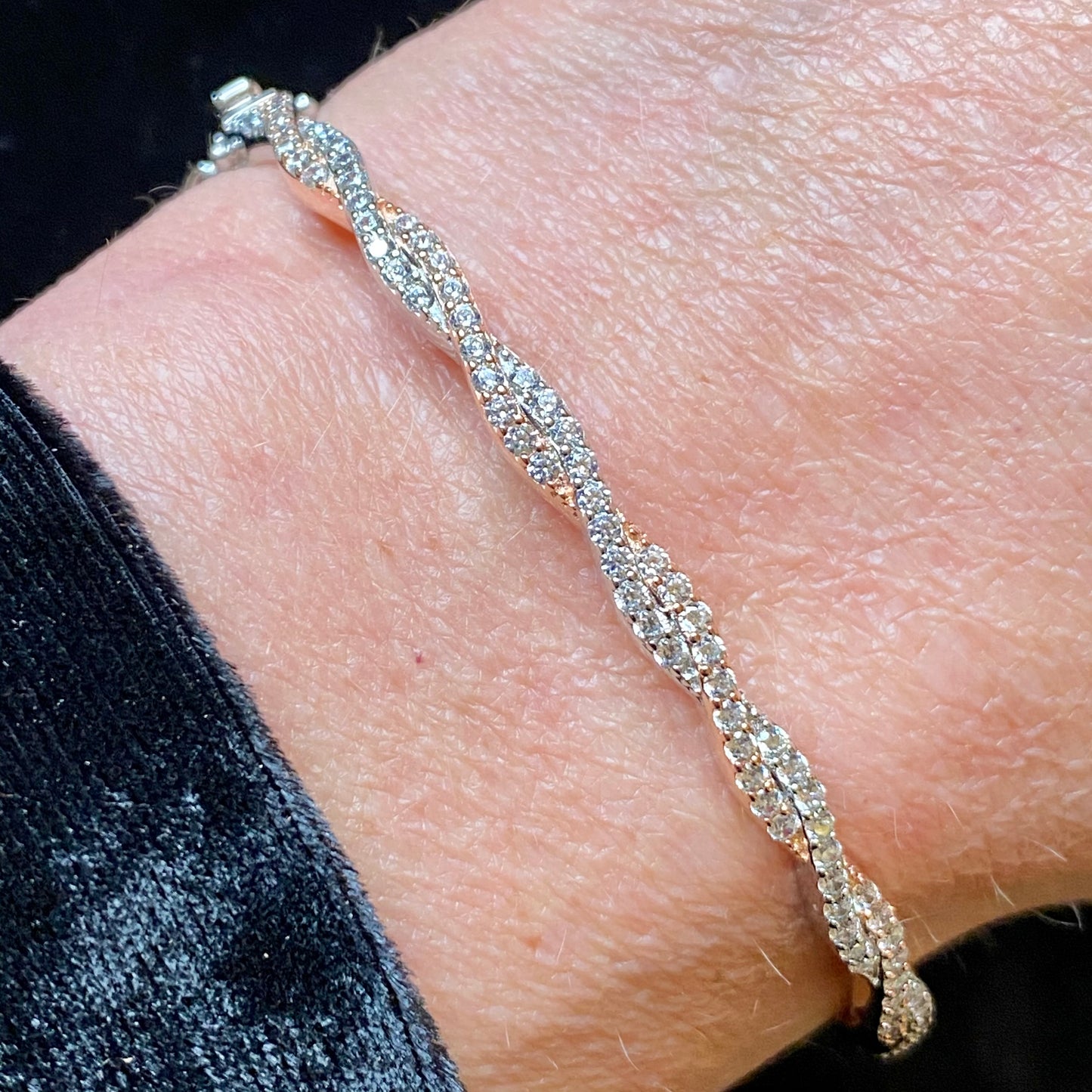 Rose Silver CZ Twist Bangle - John Ross Jewellers