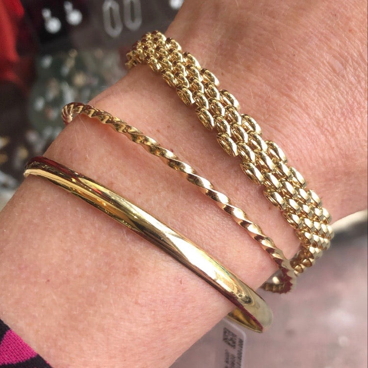 9ct Gold Classic Twist Polished Bangle 2mm - John Ross Jewellers