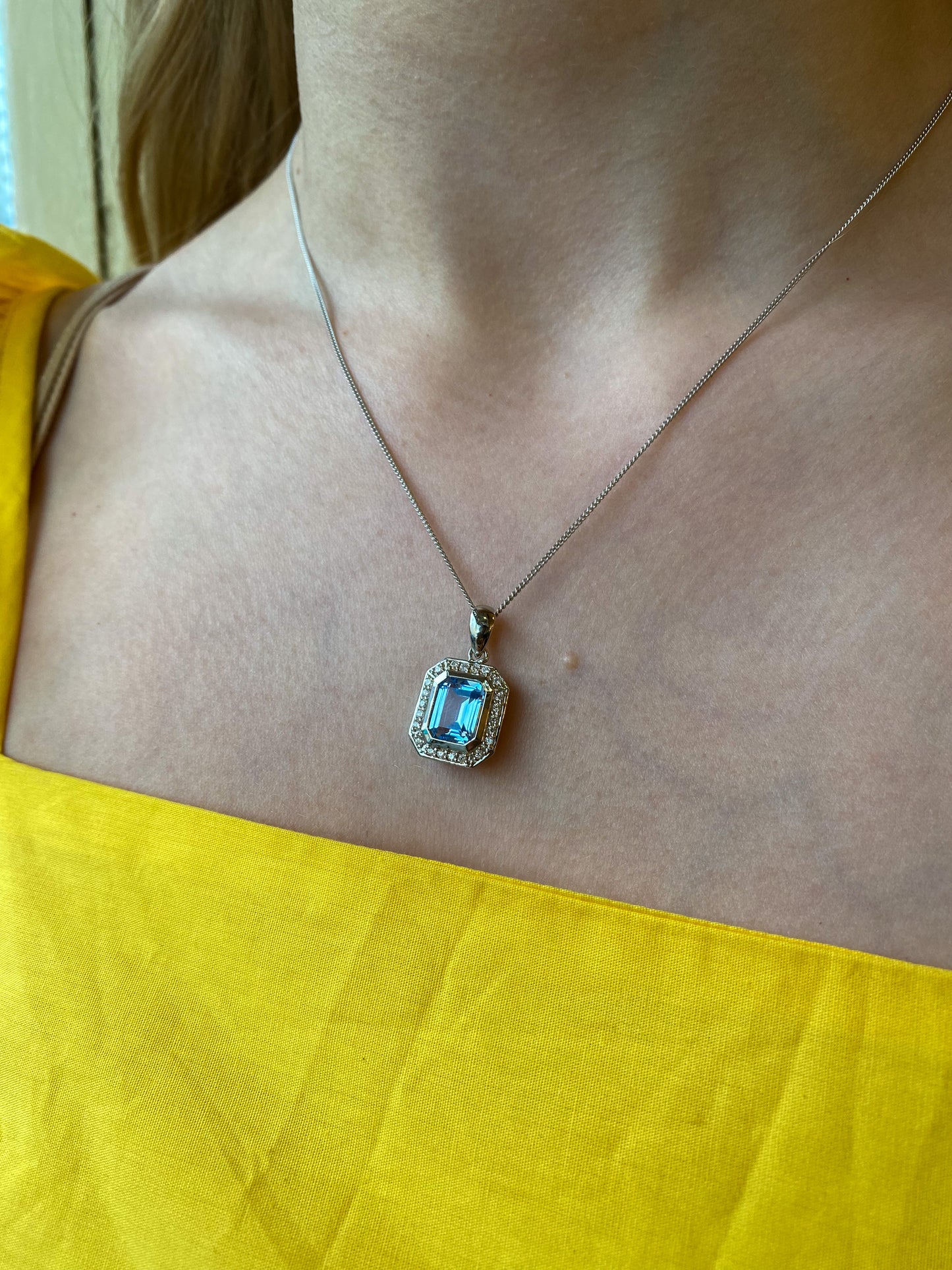 Silver CZ Deco Necklace | Created Aqua - John Ross Jewellers