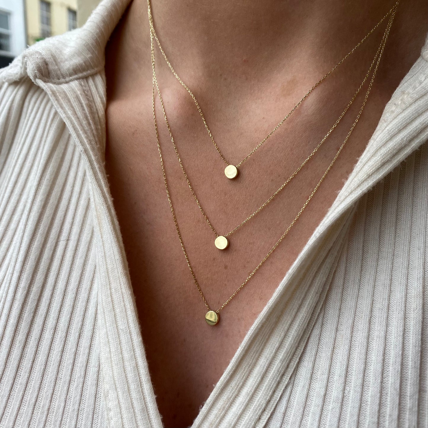 9ct Gold Three Flat Discs Layered Necklace - John Ross Jewellers