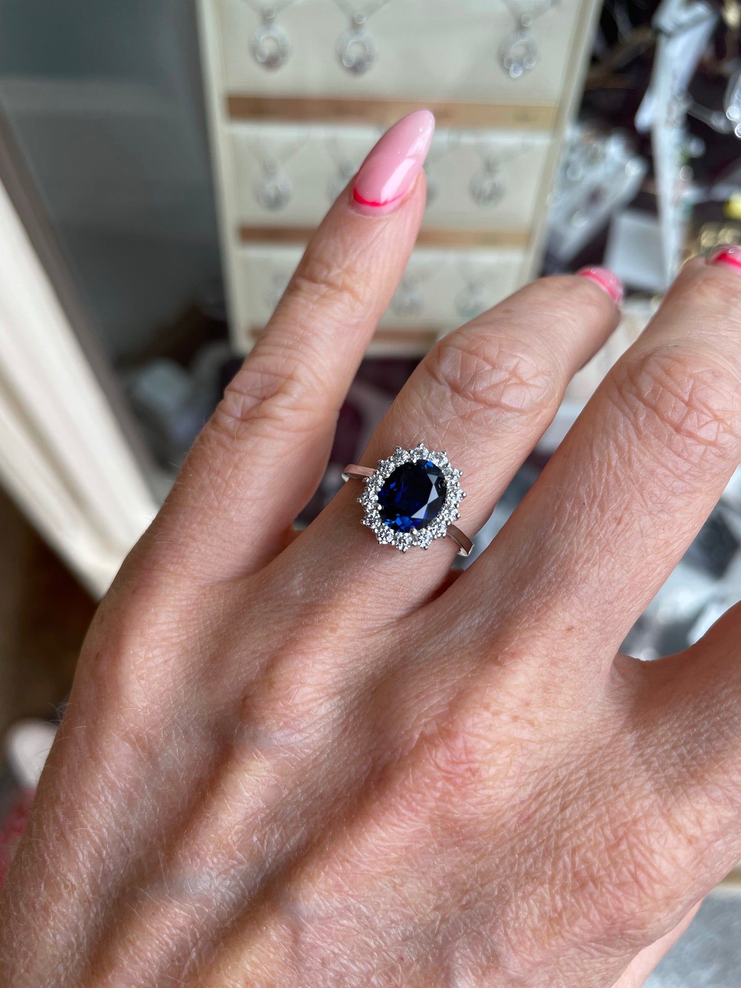 Silver Blue Corundum & CZ Cluster Ring - John Ross Jewellers