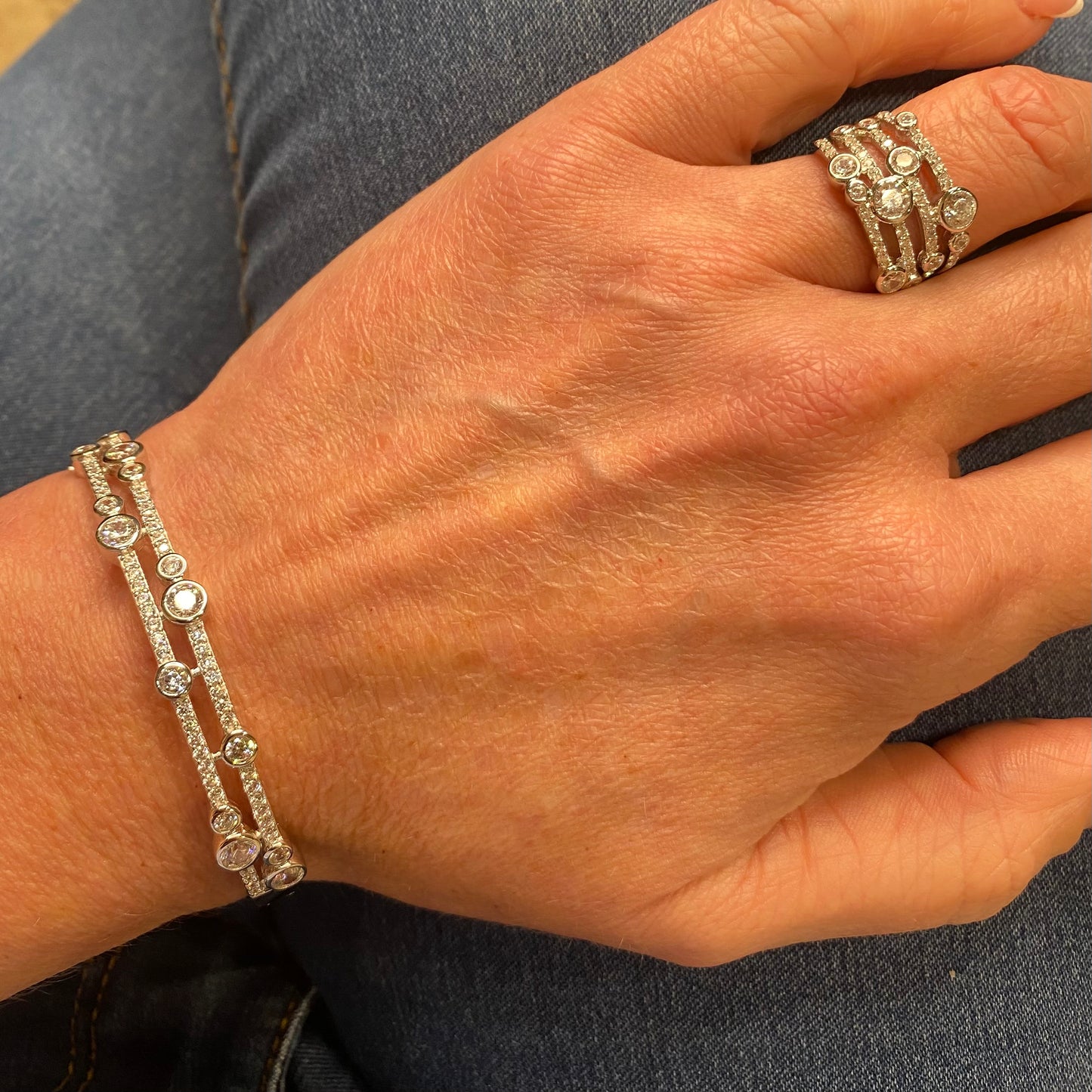 Silver Rainfall CZ Bangle - John Ross Jewellers