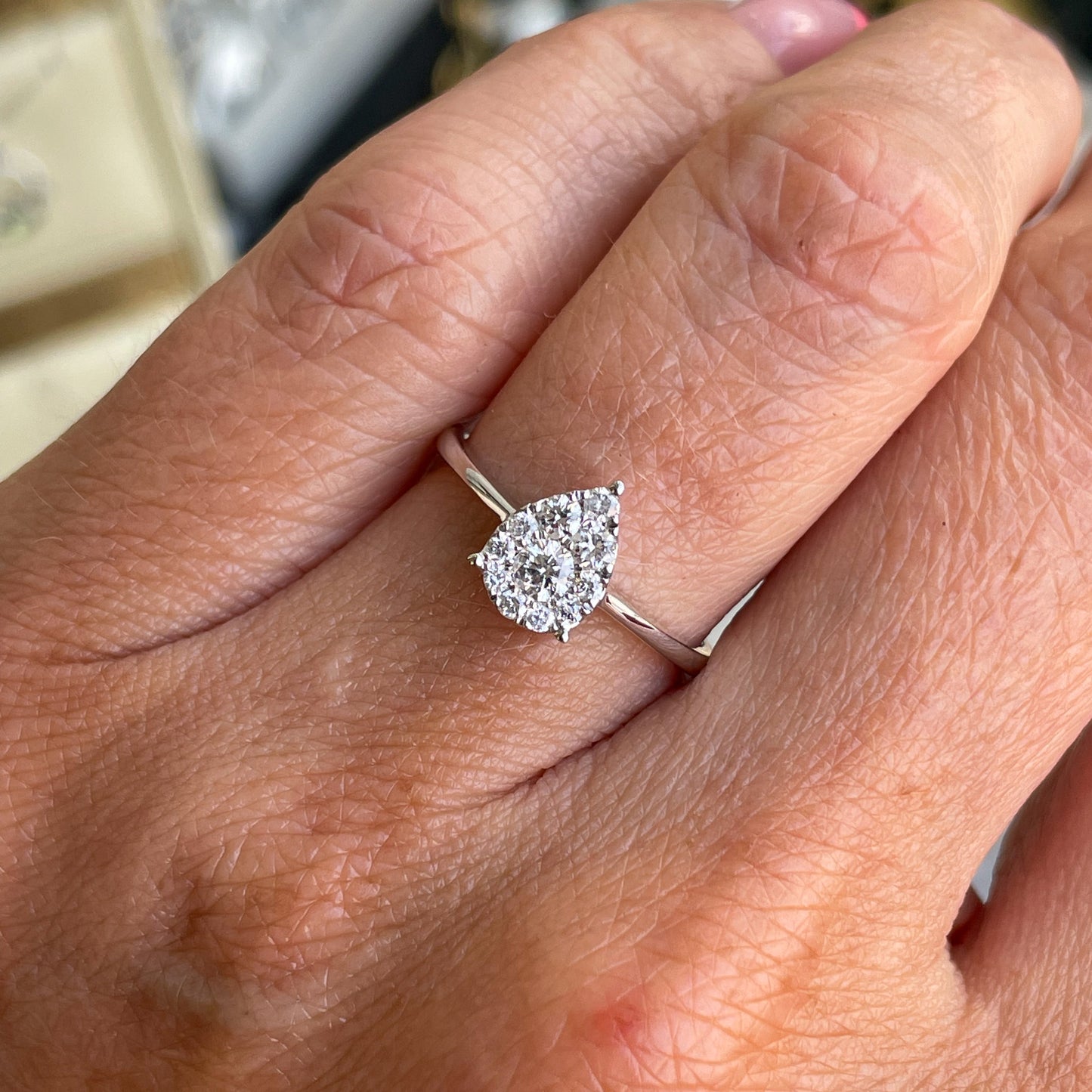 9ct White Gold 0.33ct GHSI Pear Solitaire Cluster Diamond Ring - John Ross Jewellers