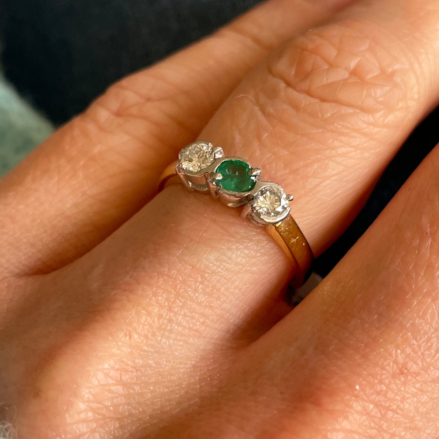 18ct Gold Emerald & Diamond Three Stone Ring - John Ross Jewellers