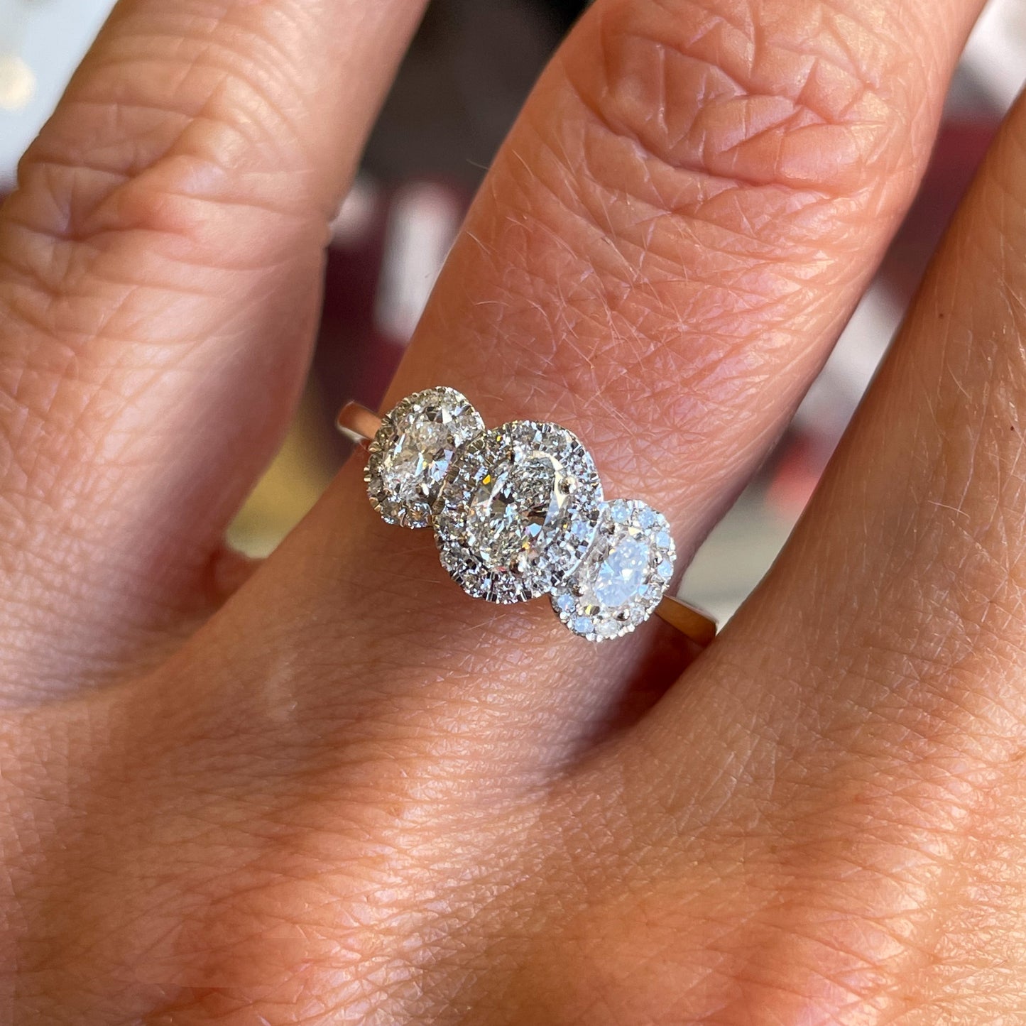 18ct Gold Oval Halos Diamond Engagement Ring 0.91ct - John Ross Jewellers