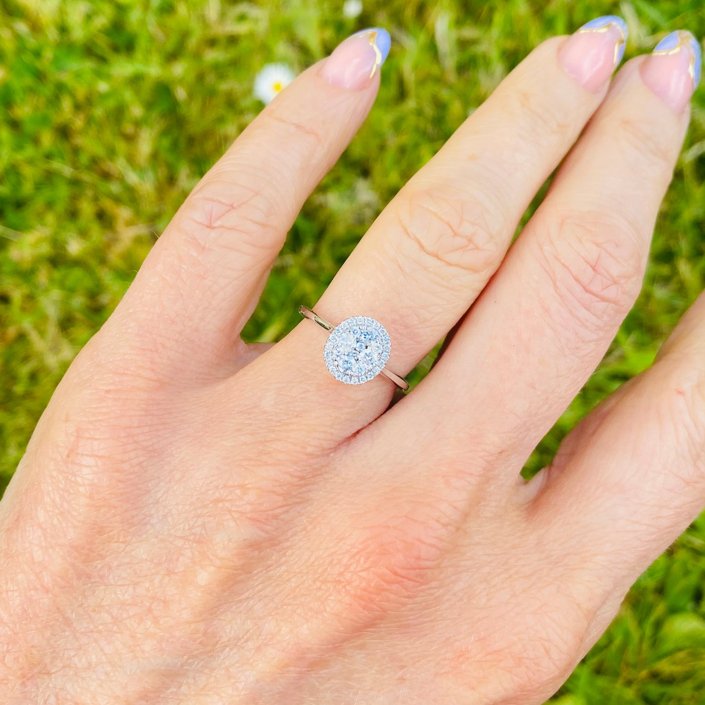 9ct White Gold 0.37ct GHSI Oval Solitaire Cluster Diamond Ring - John Ross Jewellers