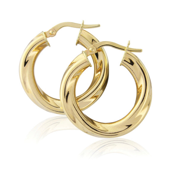 9ct Gold Chunky Twist Hoop Earrings - John Ross Jewellers