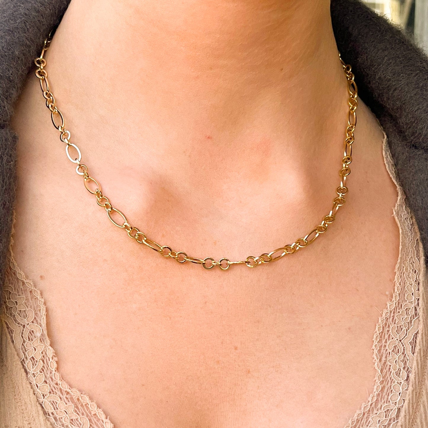 9ct Gold Solid Oval Figaro Necklace - John Ross Jewellers