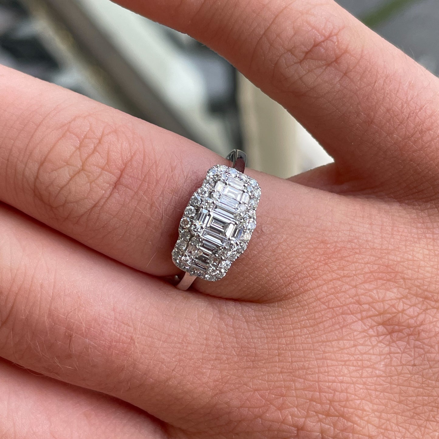 Platinum 0.74ct GHSI Square Trilogy Cluster Diamond Ring - John Ross Jewellers