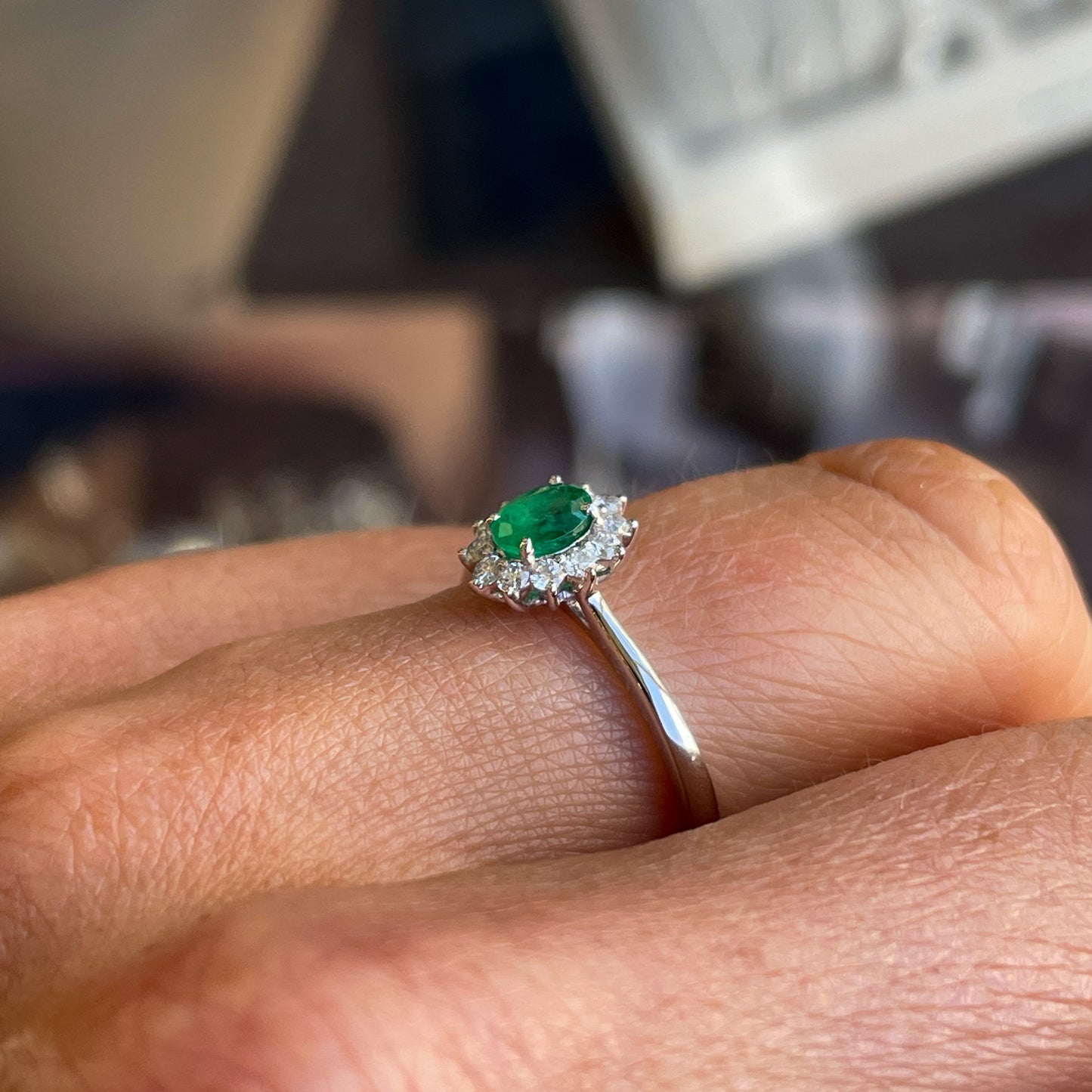 Platinum Emerald & Diamond Engagement Ring | 0.35ct + 0.18ct - John Ross Jewellers
