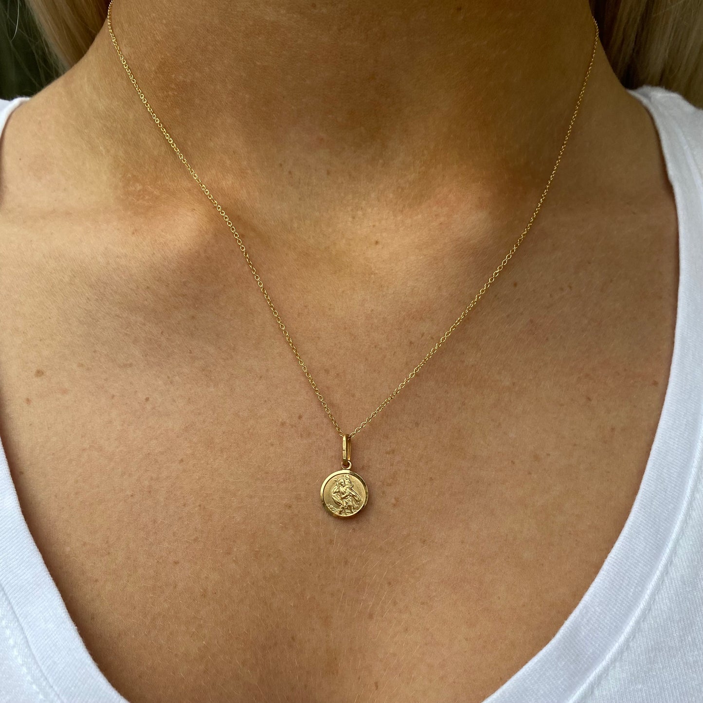9ct Gold St Christopher Medal Necklace - 12mm - John Ross Jewellers