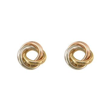 9ct Gold Three Tone Open Knot Stud Earrings - John Ross Jewellers