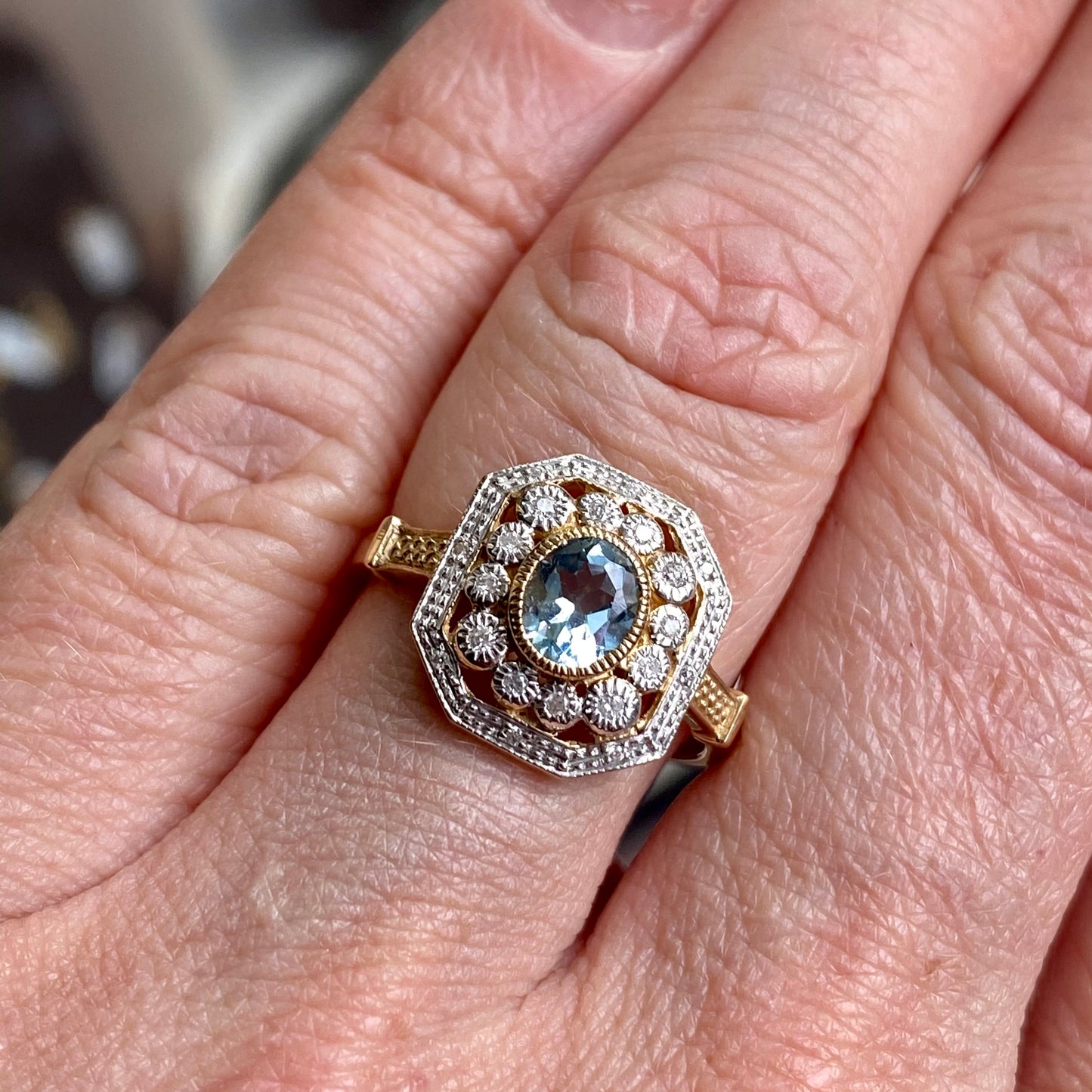 9ct Yellow Gold Aquamarine & Diamond Ring - John Ross Jewellers