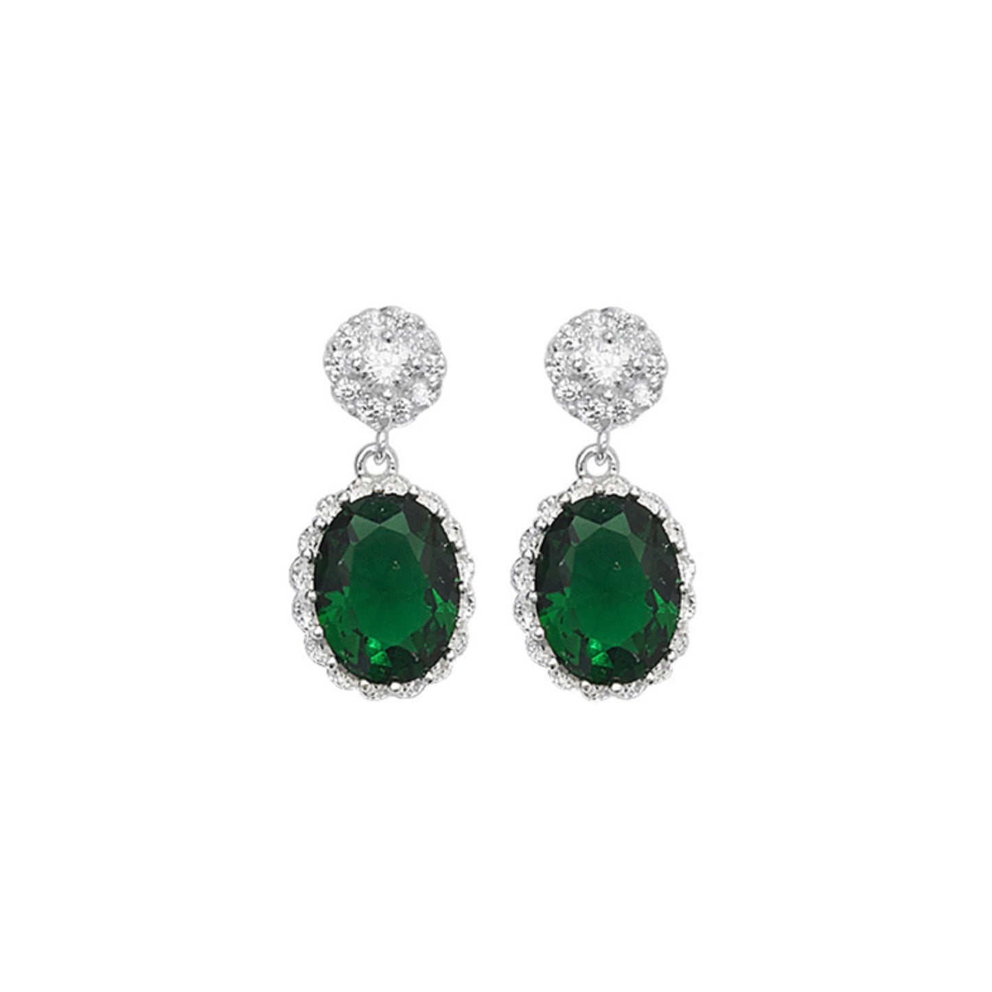Silver Green & CZ Oval Cluster Drop Earrings - John Ross Jewellers