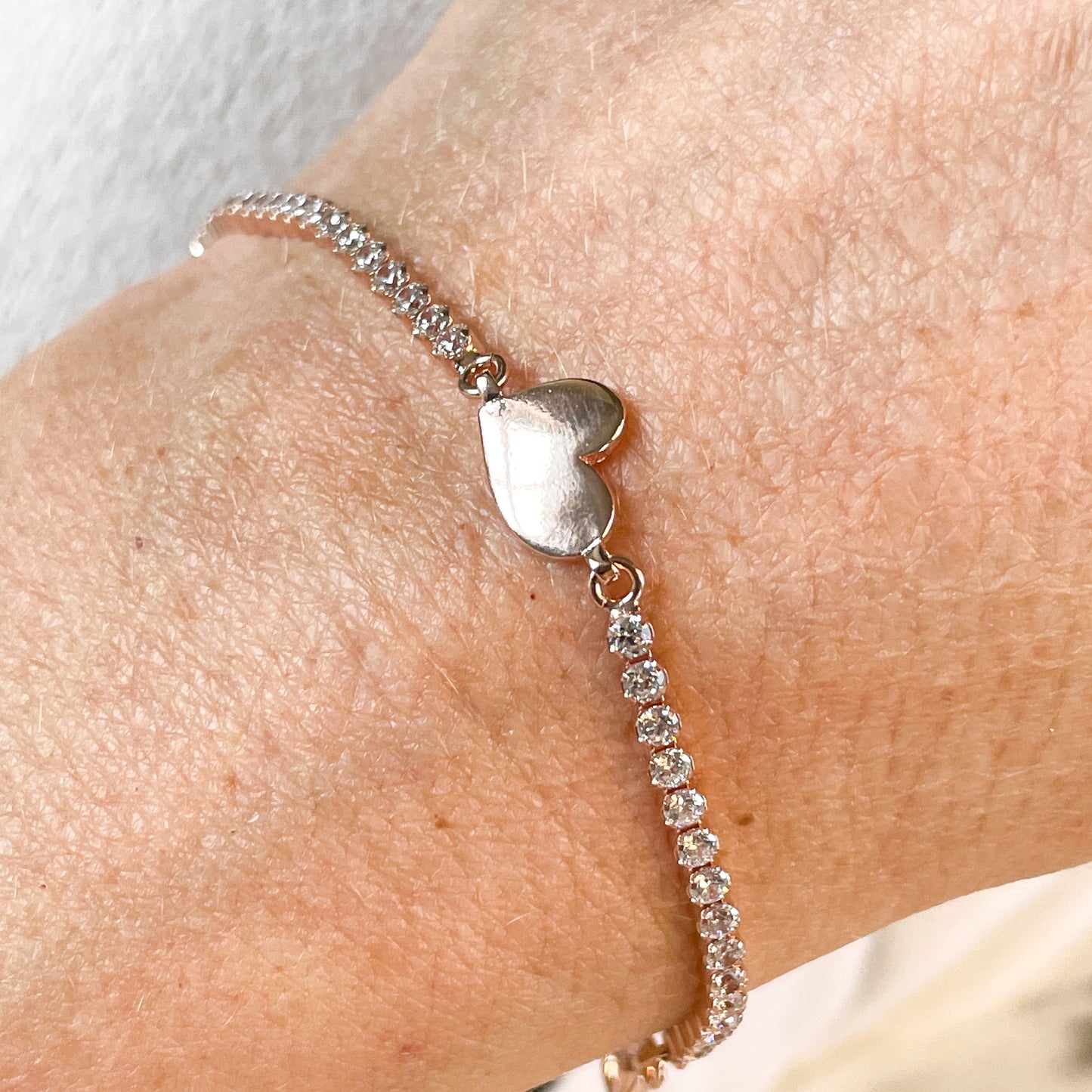 Rose Silver CZ Bracelet with Heart - John Ross Jewellers