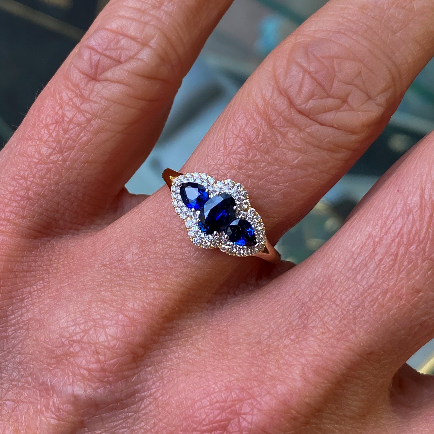 18ct Gold Sapphire & Diamond Trilogy Ring - John Ross Jewellers