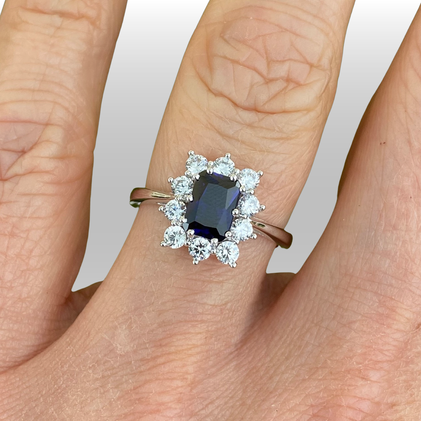 9ct White Gold Created Sapphire & CZ Ring - John Ross Jewellers