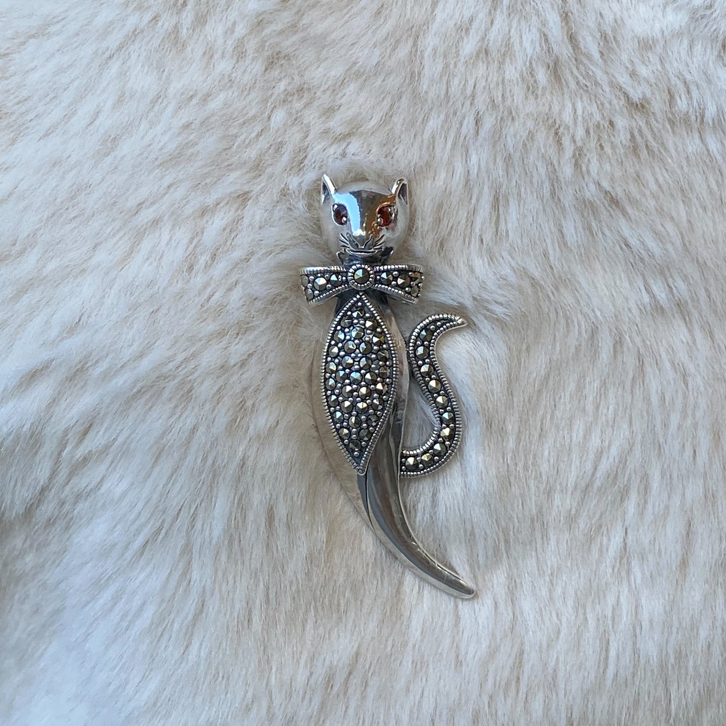 Silver Marcasite Cat Brooch - John Ross Jewellers