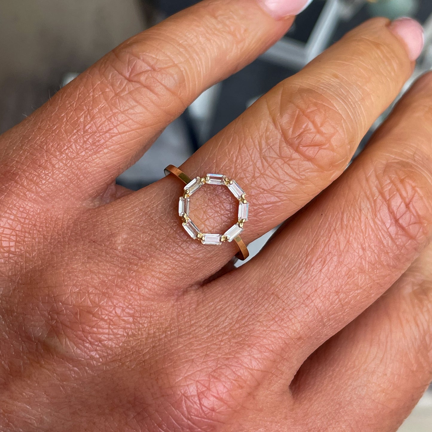 9ct Gold Open Circle Baguette CZ Ring - John Ross Jewellers