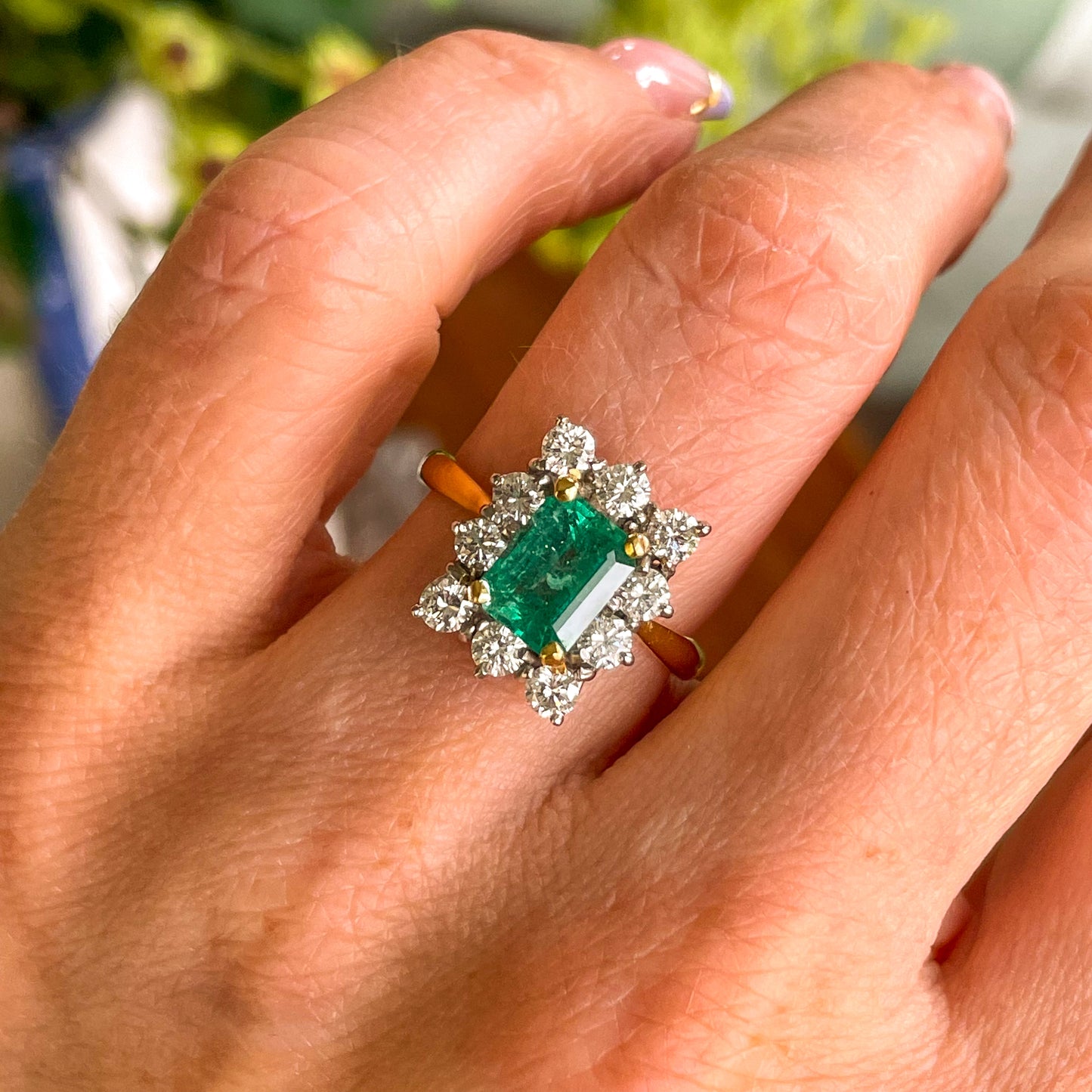18ct Gold Emerald & Diamond Ring | Emerald Cut Cluster - John Ross Jewellers