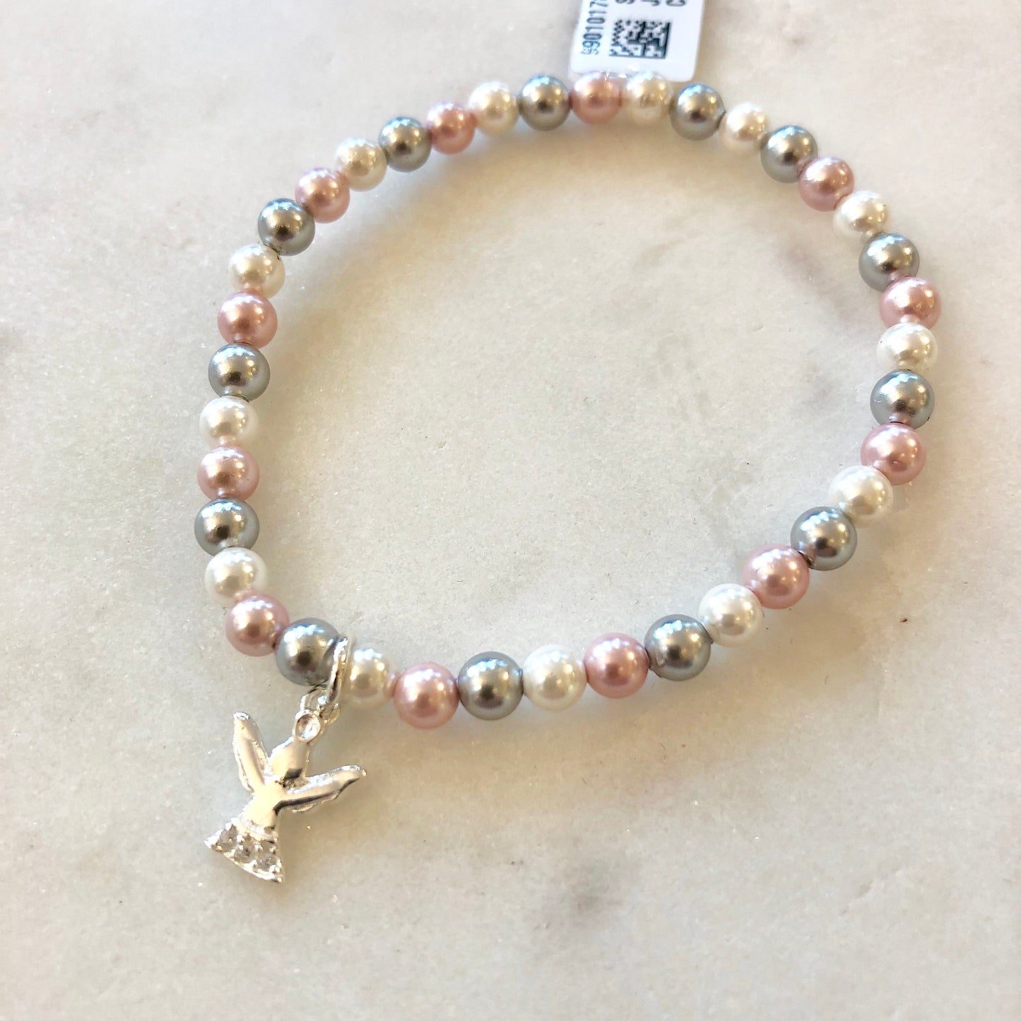 Kids CZ Angel Stretch Pearl Bracelet - John Ross Jewellers